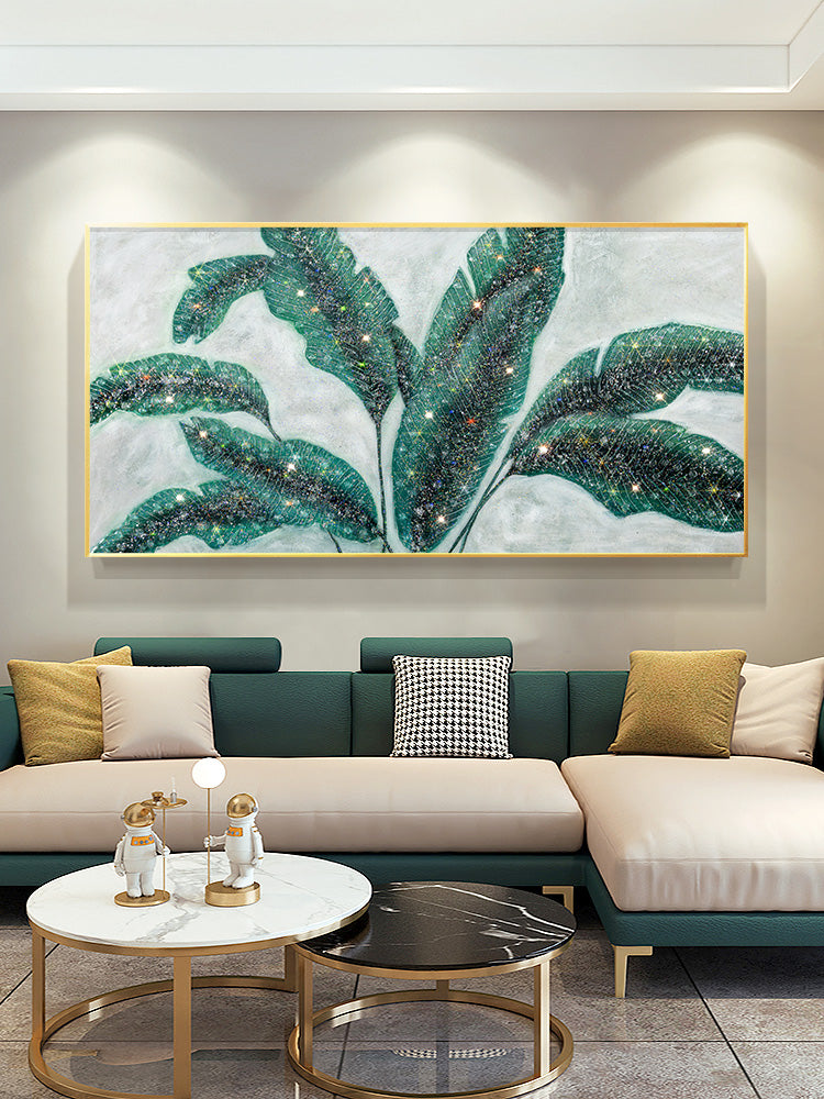 Luxurious  resin Geode Green Banana leaves Painting