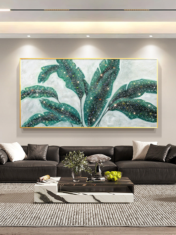 Luxurious  resin Geode Green Banana leaves Painting