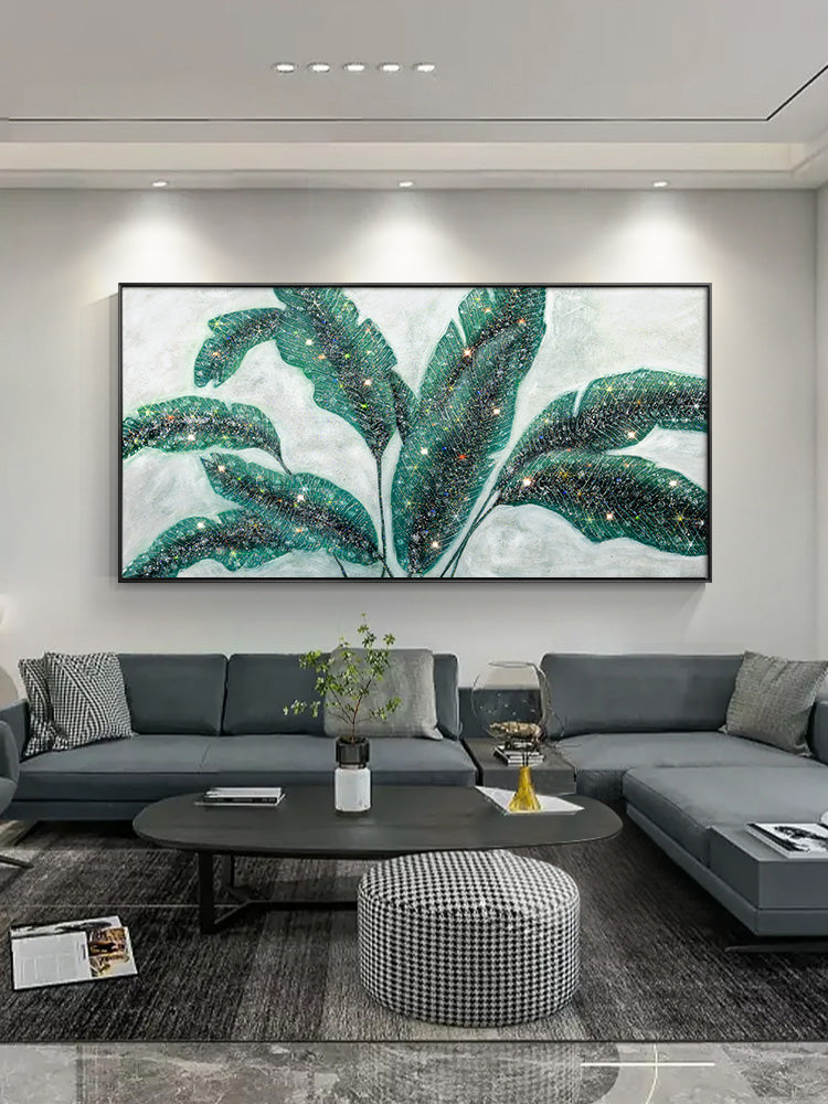 Luxurious  resin Geode Green Banana leaves Painting