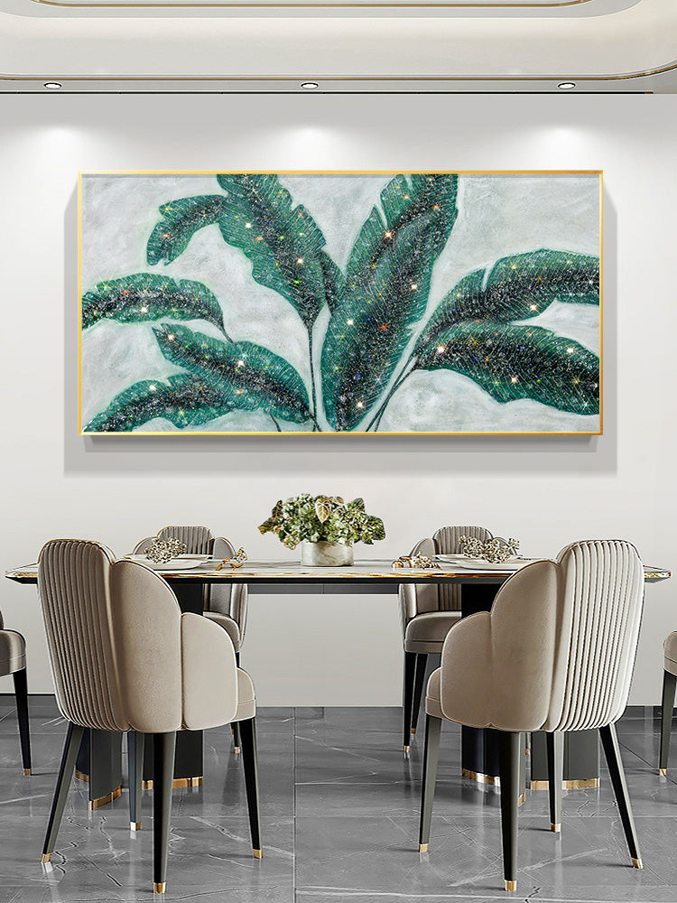 Luxurious  resin Geode Green Banana leaves Painting