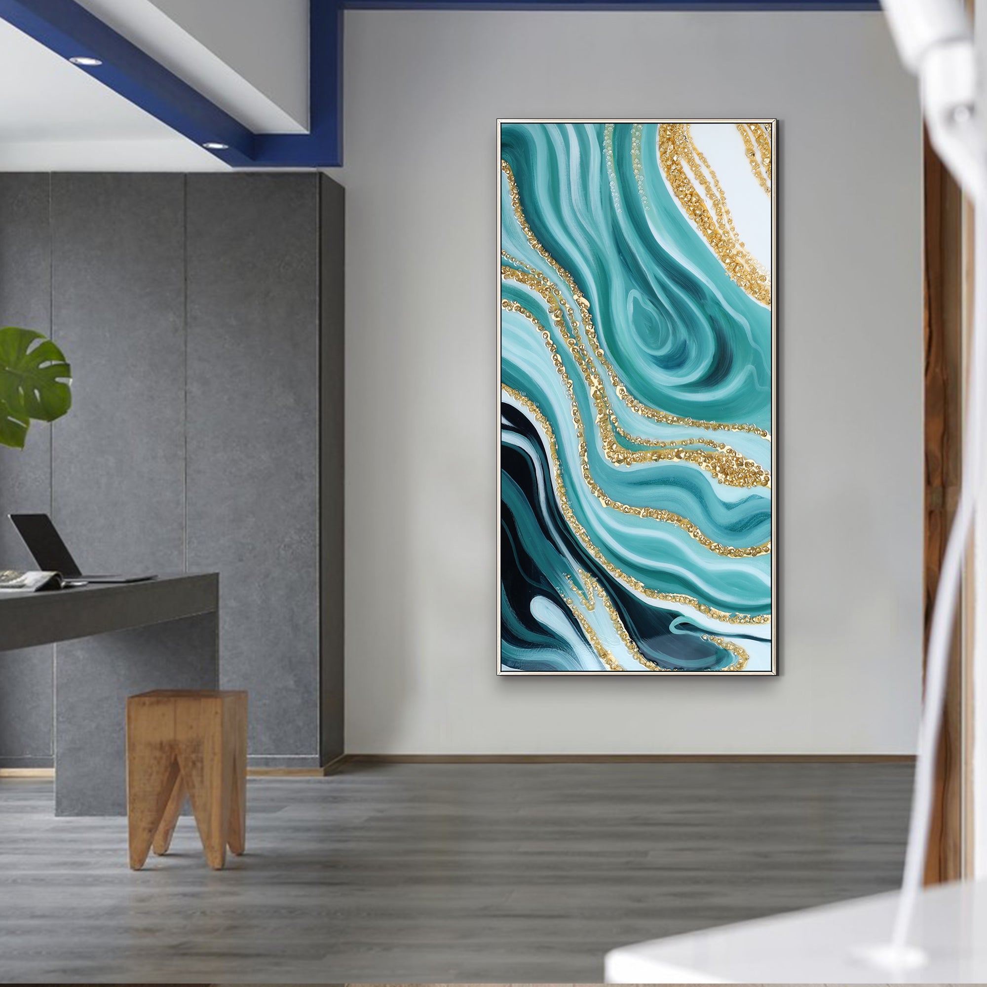 Luxurious Resin Geode Teal painting With Crystals