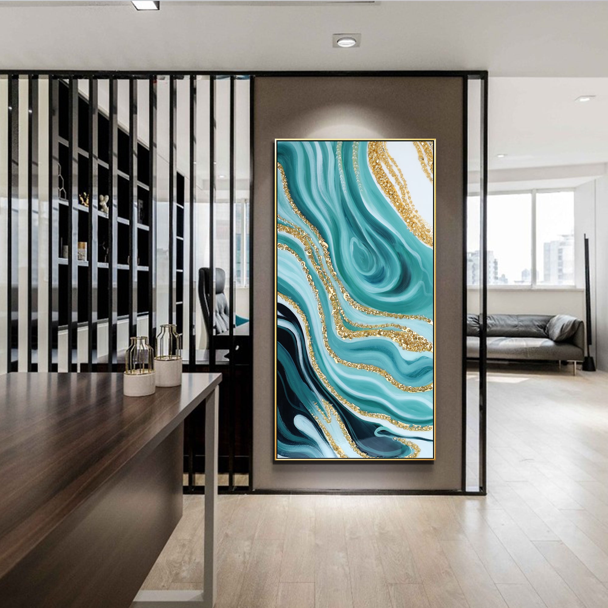 Luxurious Resin Geode Teal painting With Crystals