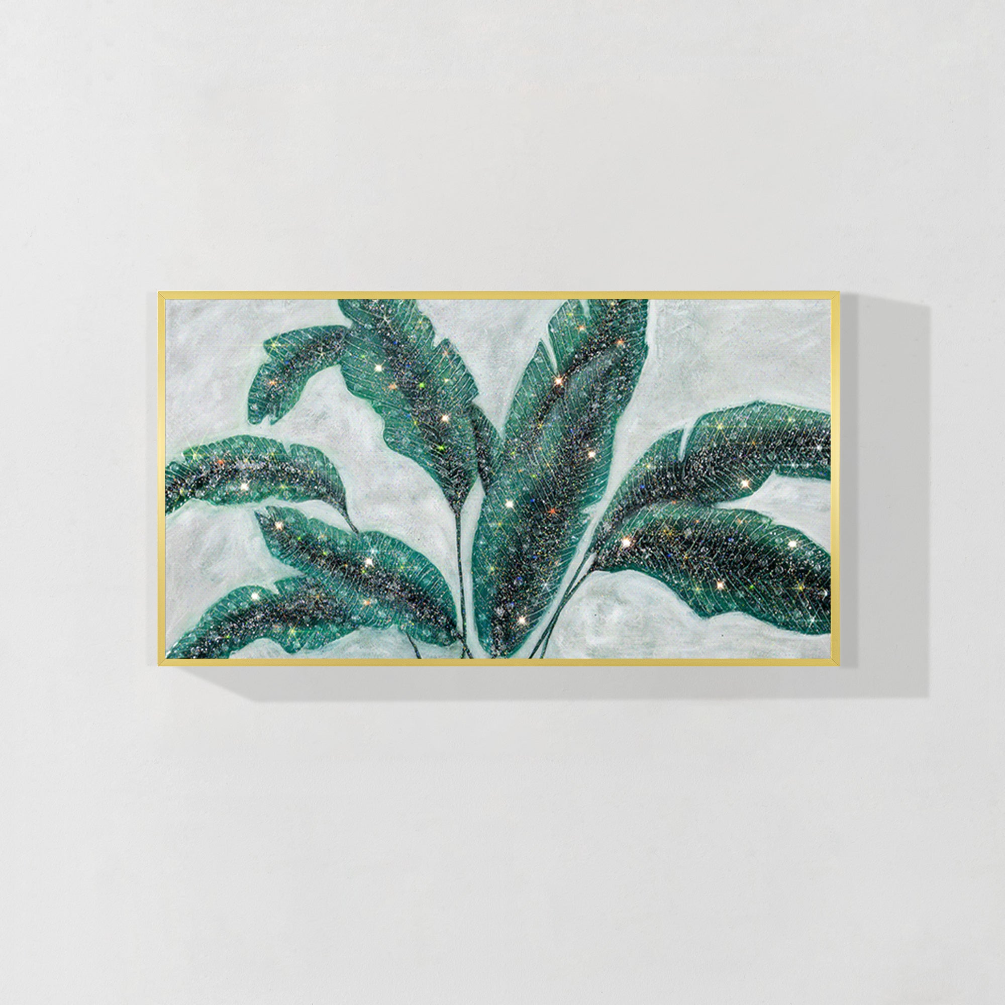 Luxurious  resin Geode Green Banana leaves Painting