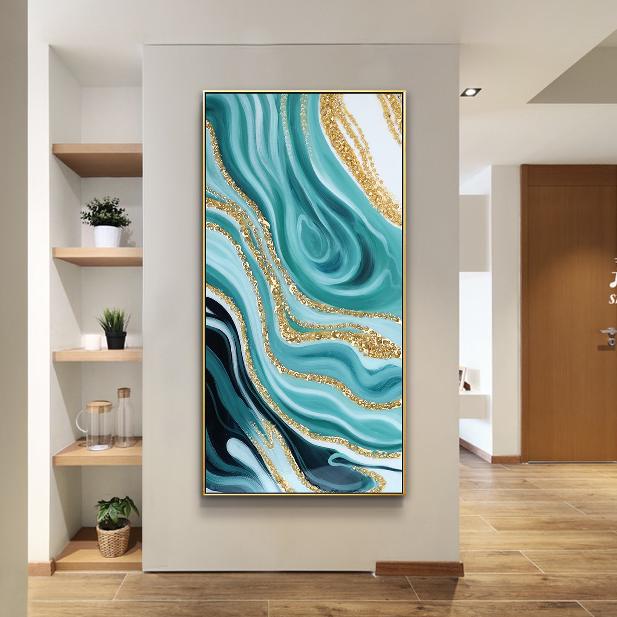 Luxurious Resin Geode Teal painting With Crystals