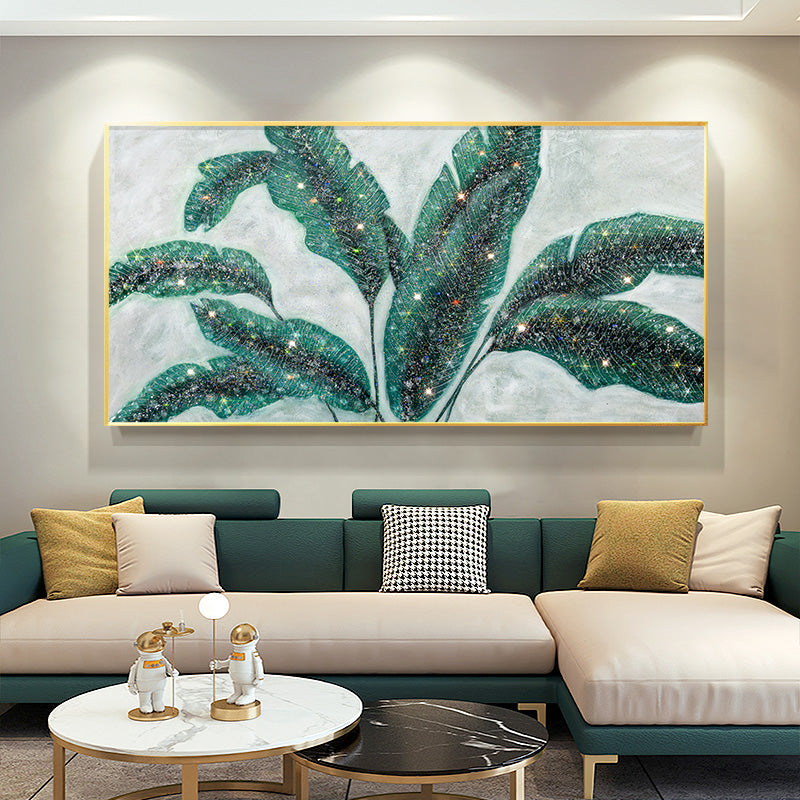 Luxurious  resin Geode Green Banana leaves Painting