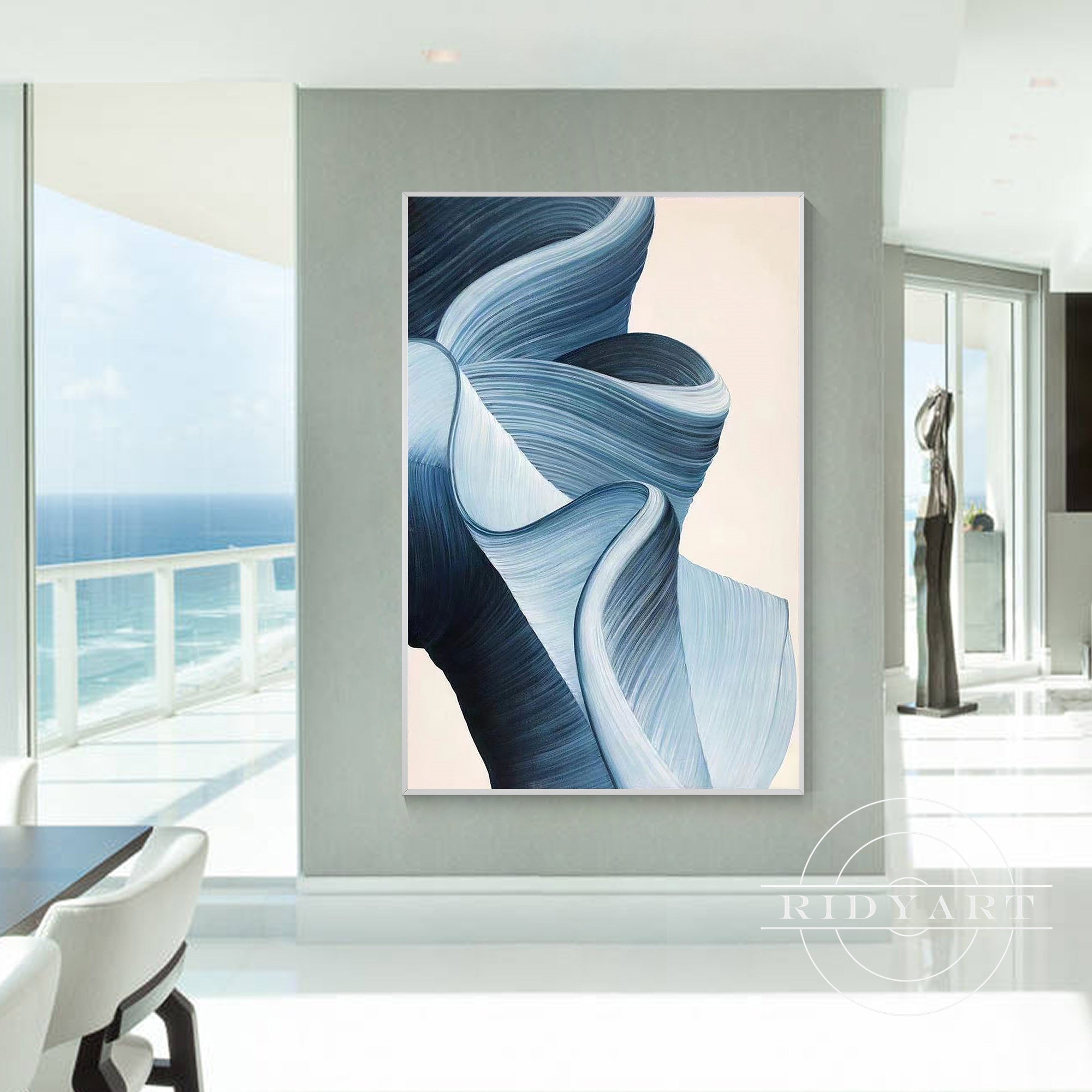 Luxury large abstract ribbon painting in minimalist style