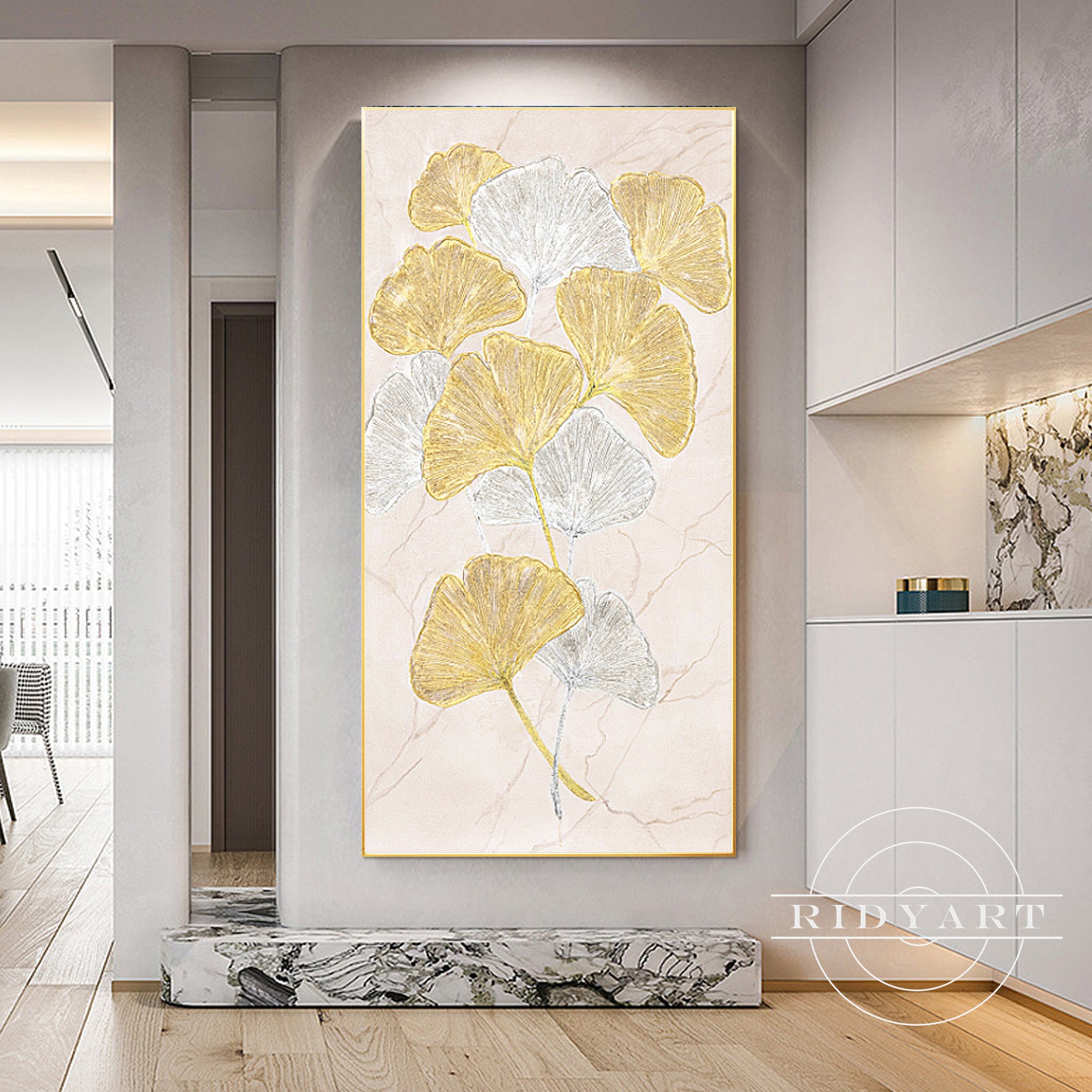 Original acrylic ginkgo artwork on canvas
