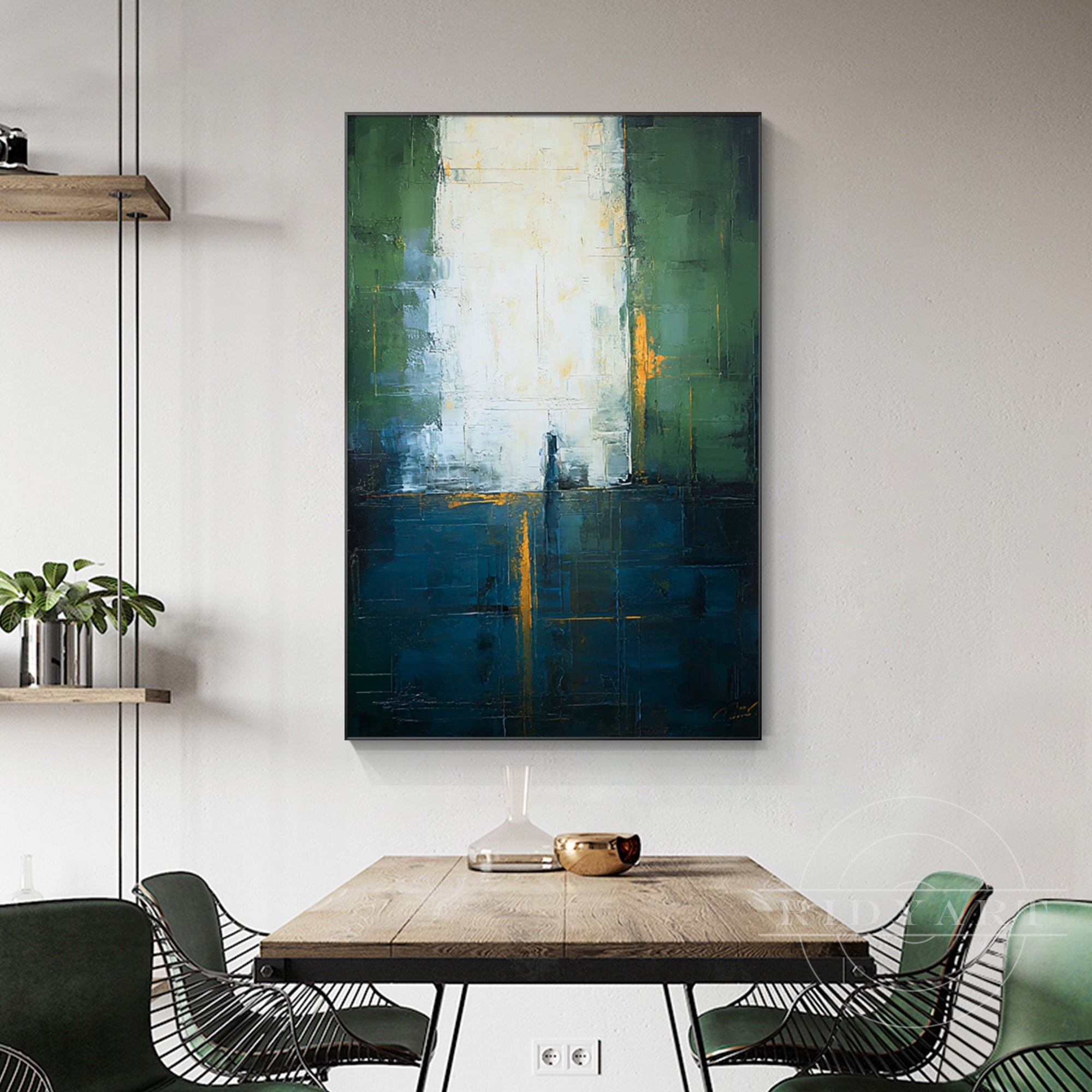 minimalist abstract art navy green beige canvas