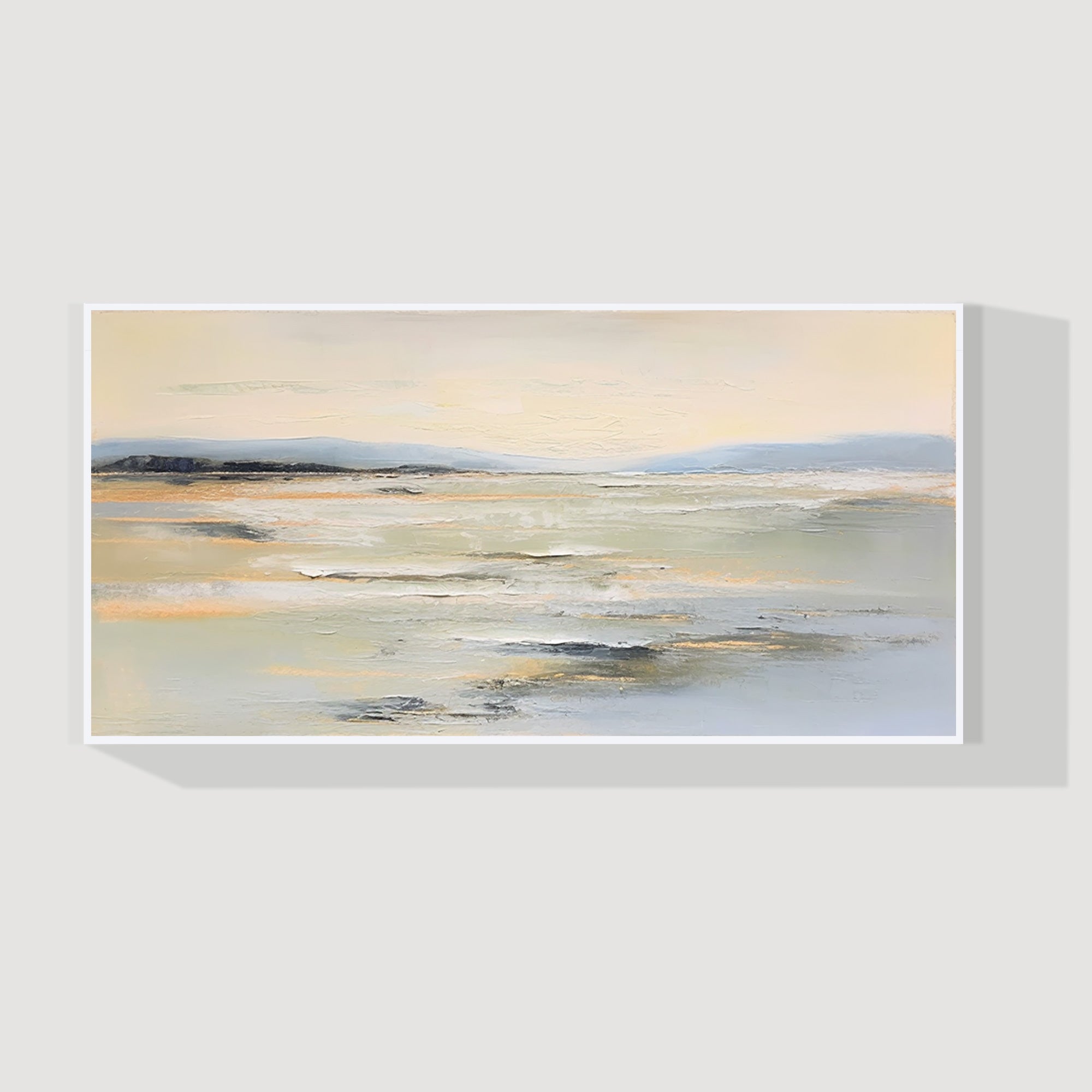 Minimalist abstract beige and gray seascape canvas painting