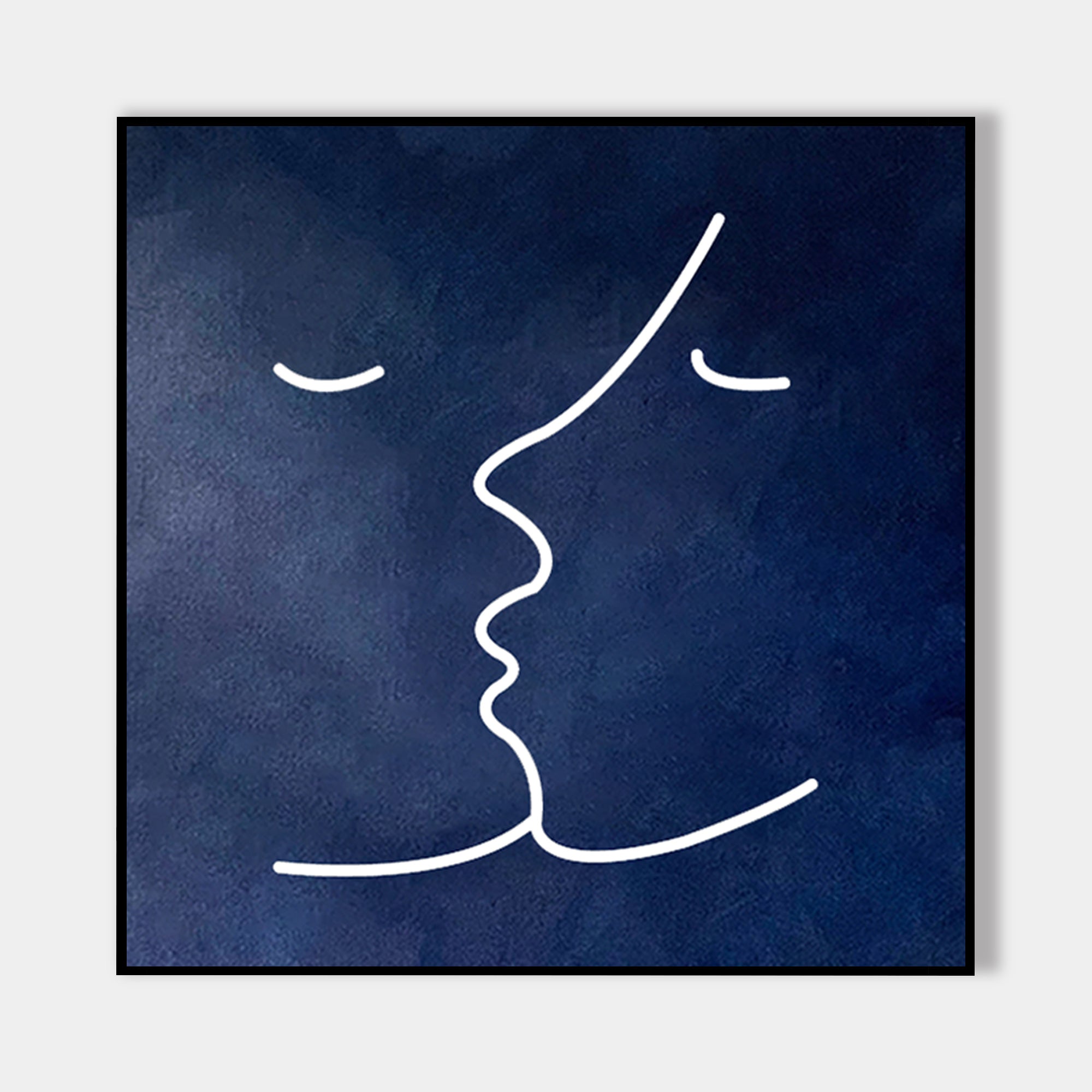 Modern abstract art in navy blue with a simple white line design, perfect for living room decor