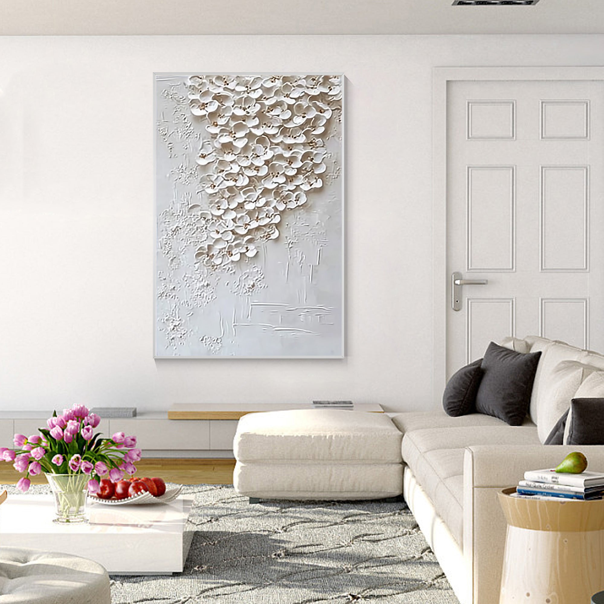 Minimalist textured daisy canvas art