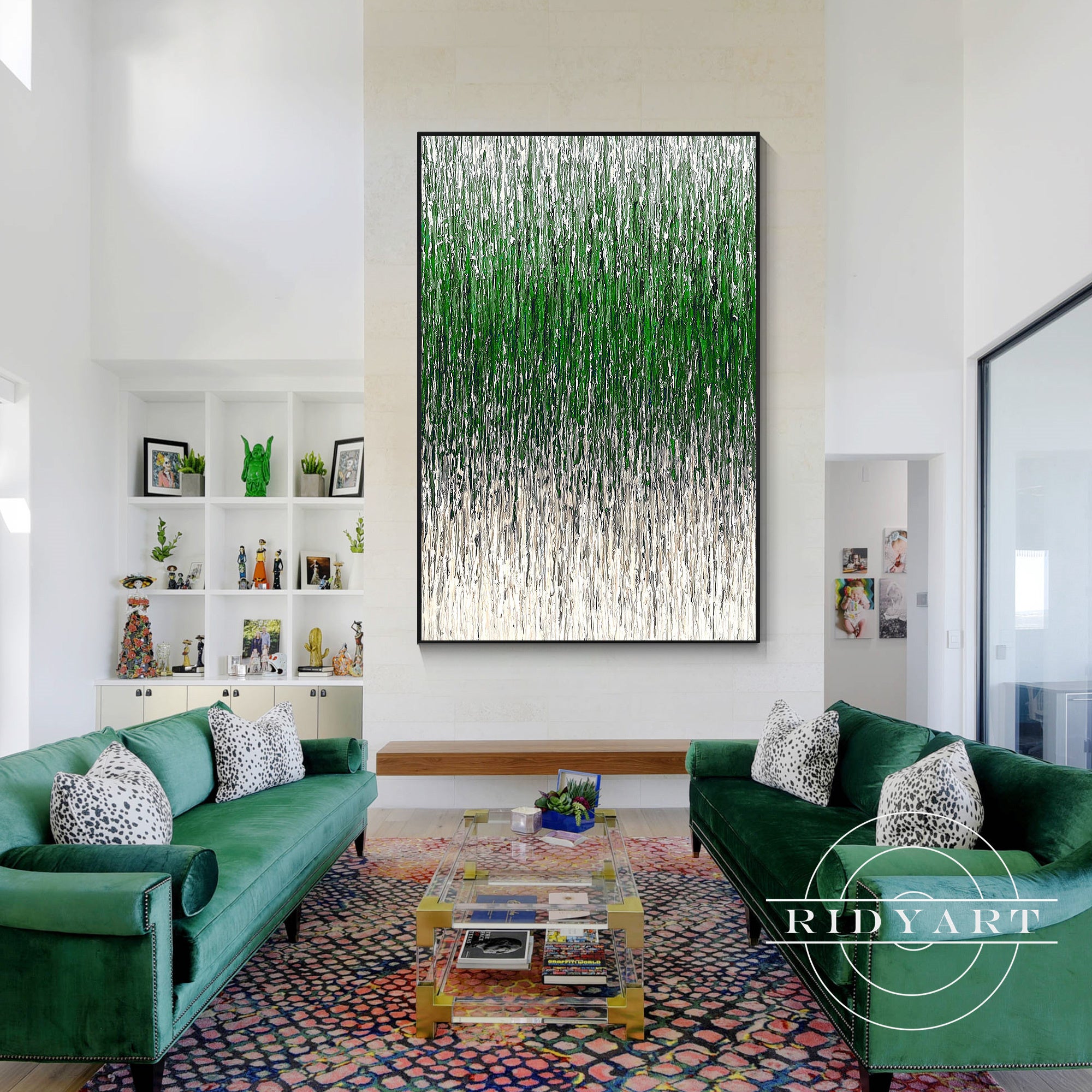 Large minimalist green beige wall art for modern interiors