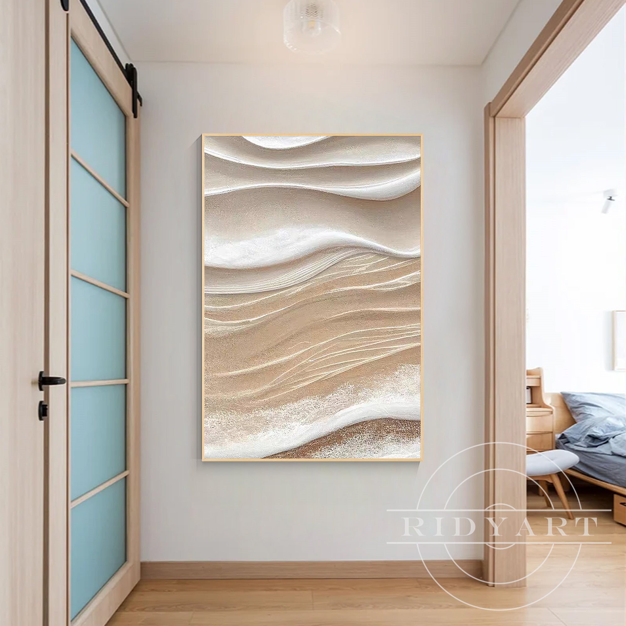 Neutral 3D abstract canvas art for contemporary interiors