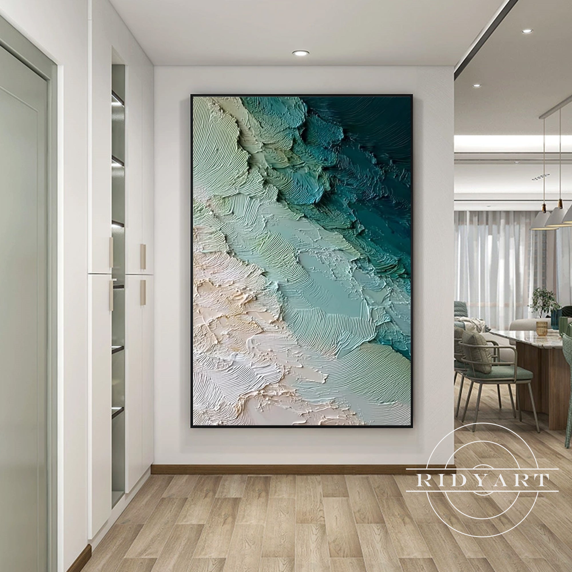 minimalist green ocean canvas décor
