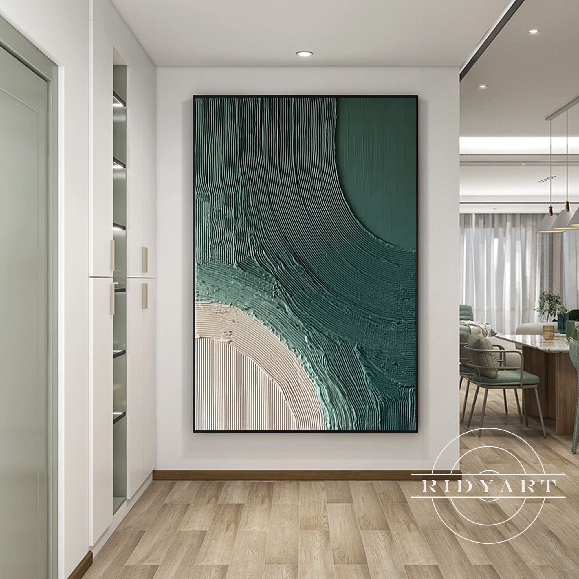 Deep green textured abstract artwork on canvas