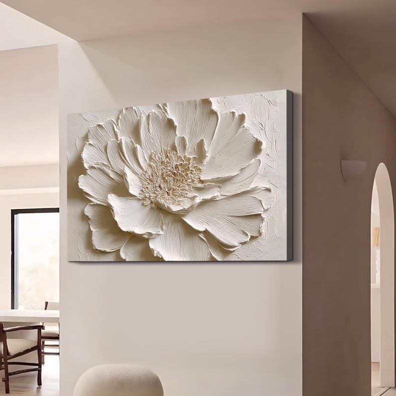 Beige minimalist flower wall art for modern decor