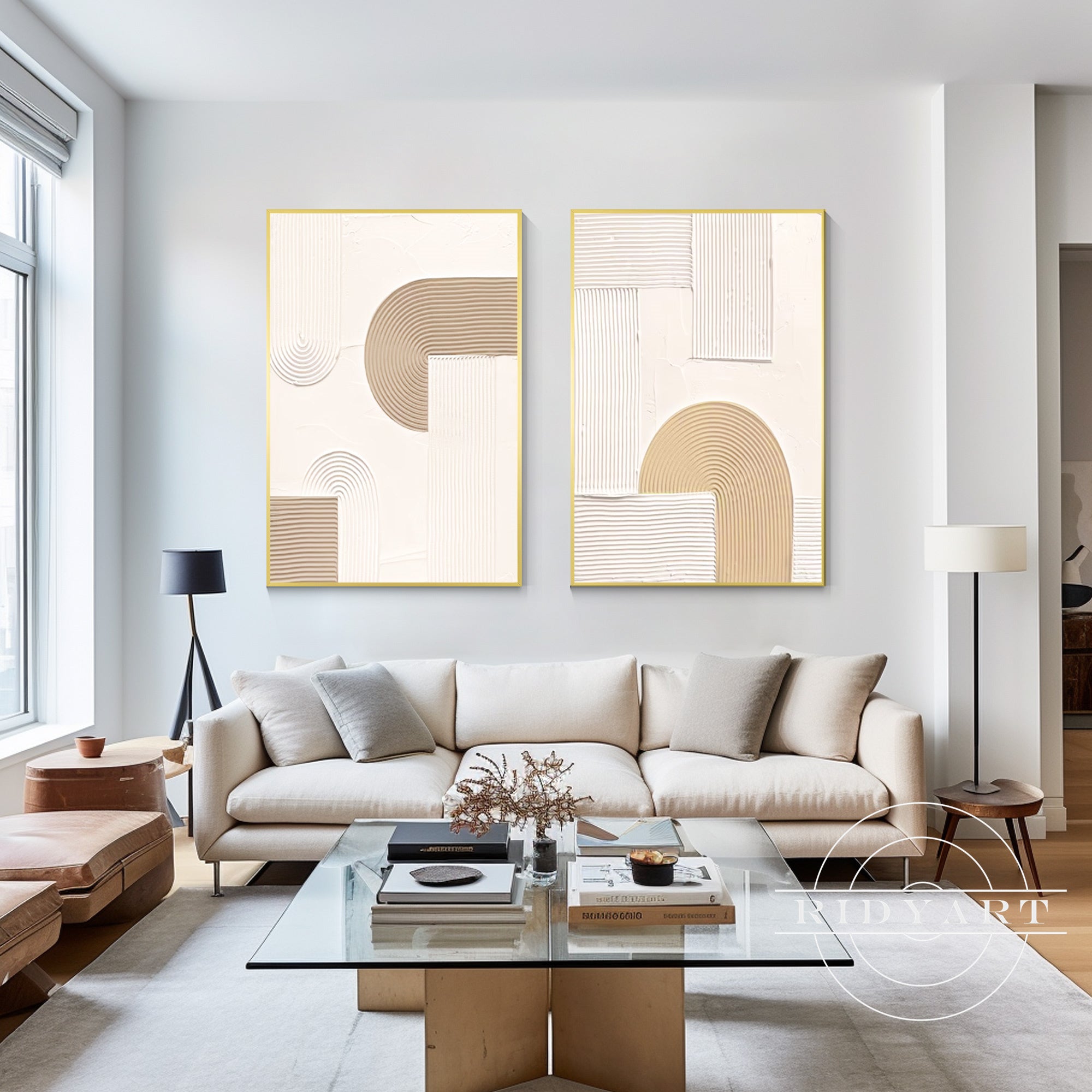 Minimalist beige and brown wall art featuring abstract design and soothing tones, perfect for modern home decor