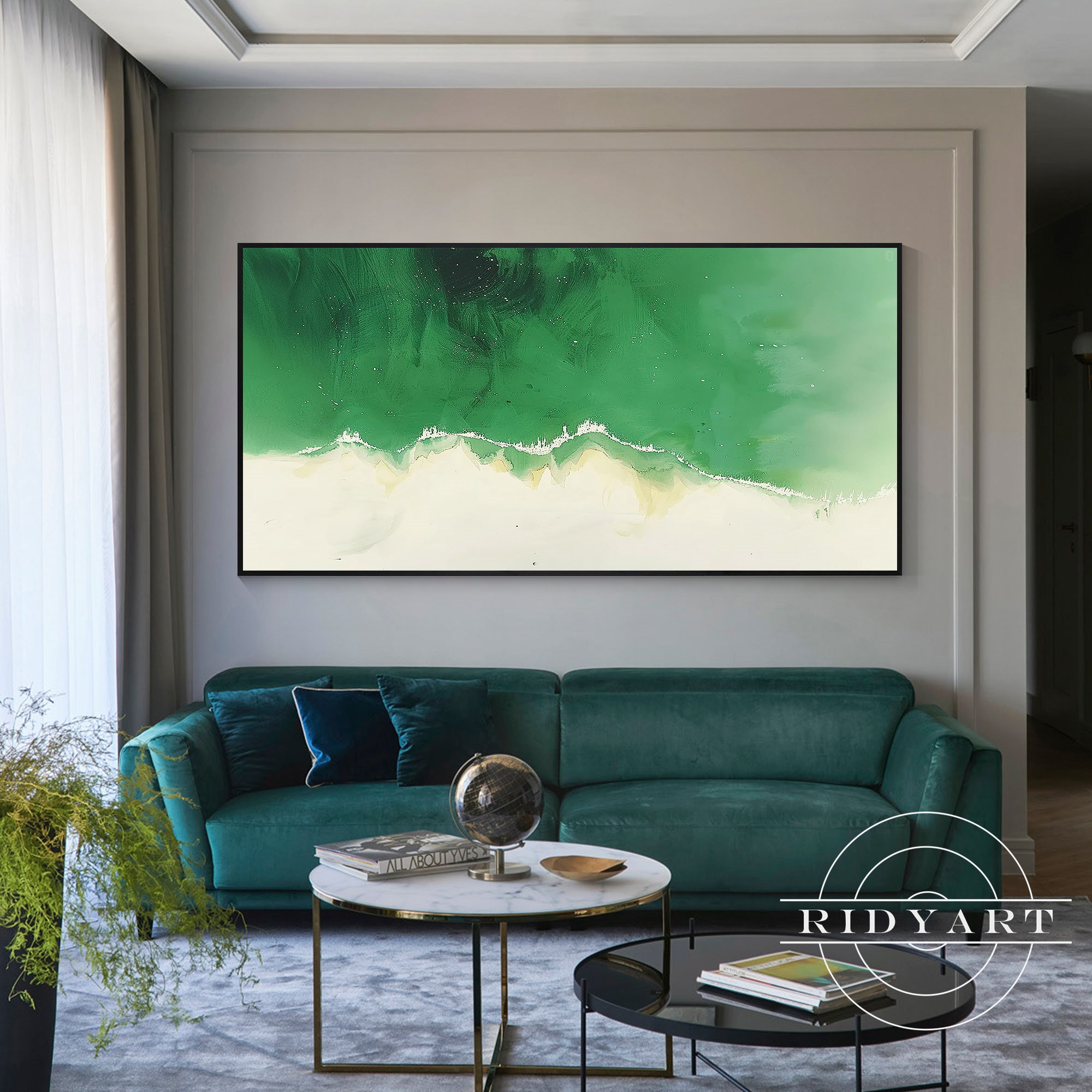 Custom size abstract green wave wall decor