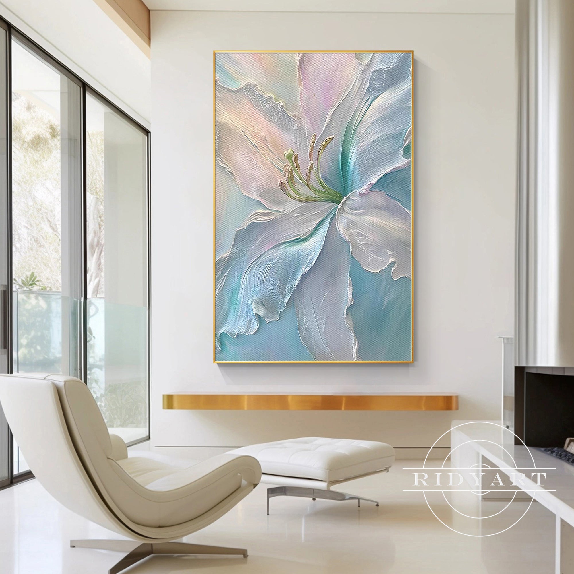 Large blue purple lily painting modern home floral wall art