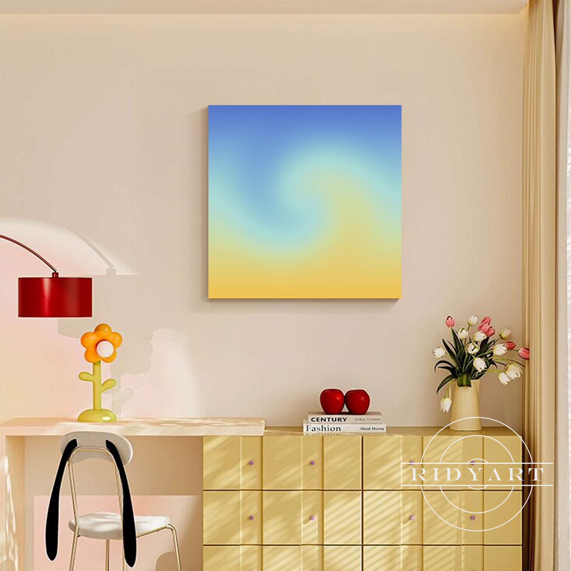 textured blue yellow wall art handmade modern painting