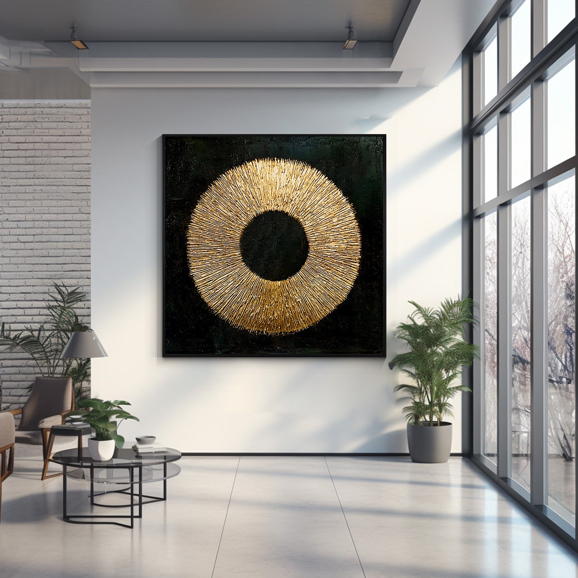 Modern black and gold Enso circle abstract wall art for contemporary decor