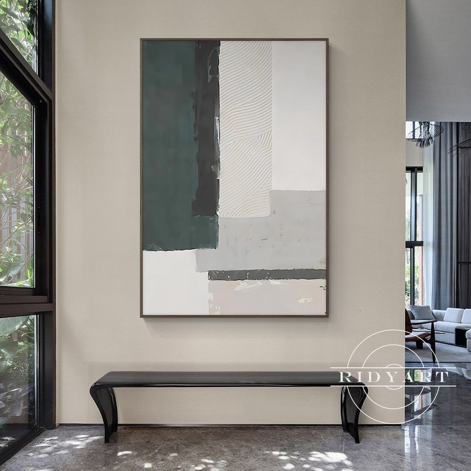 Modern boho green grey painting 