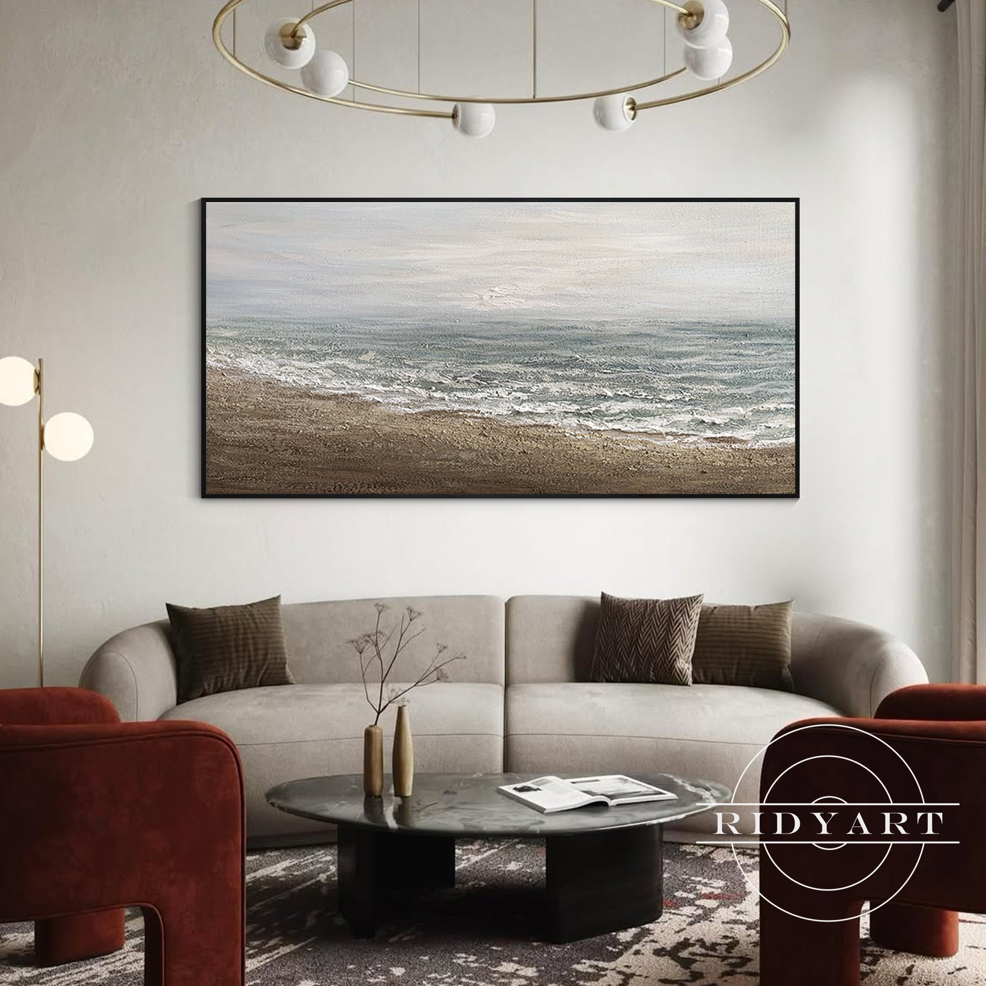 Modern textured seascape wall art for bedroom or office