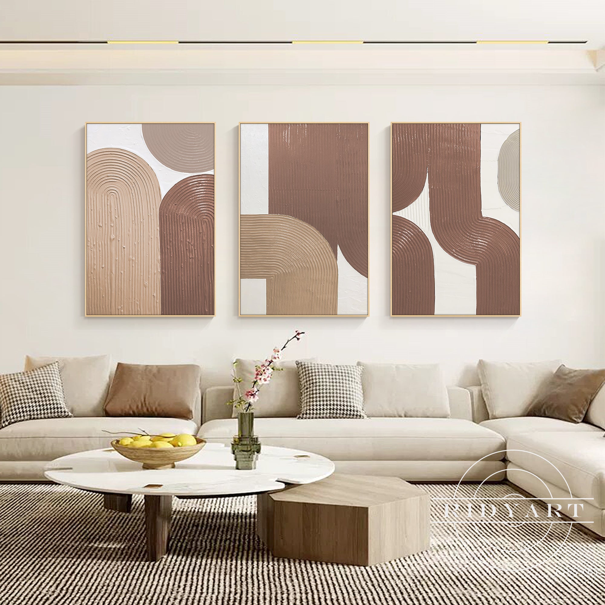 modern geometric brown abstract painting set