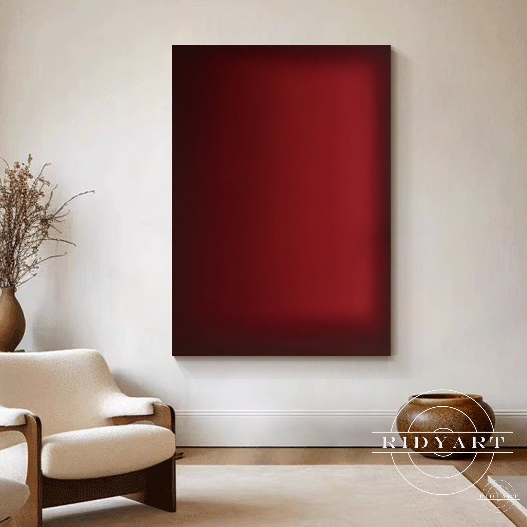 Large modern red ombre painting contemporary home decor