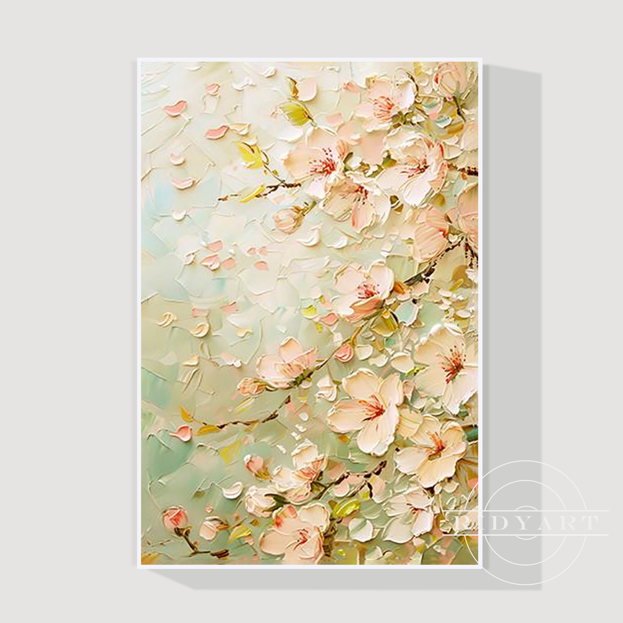 Extra large pink flower textured canvas art