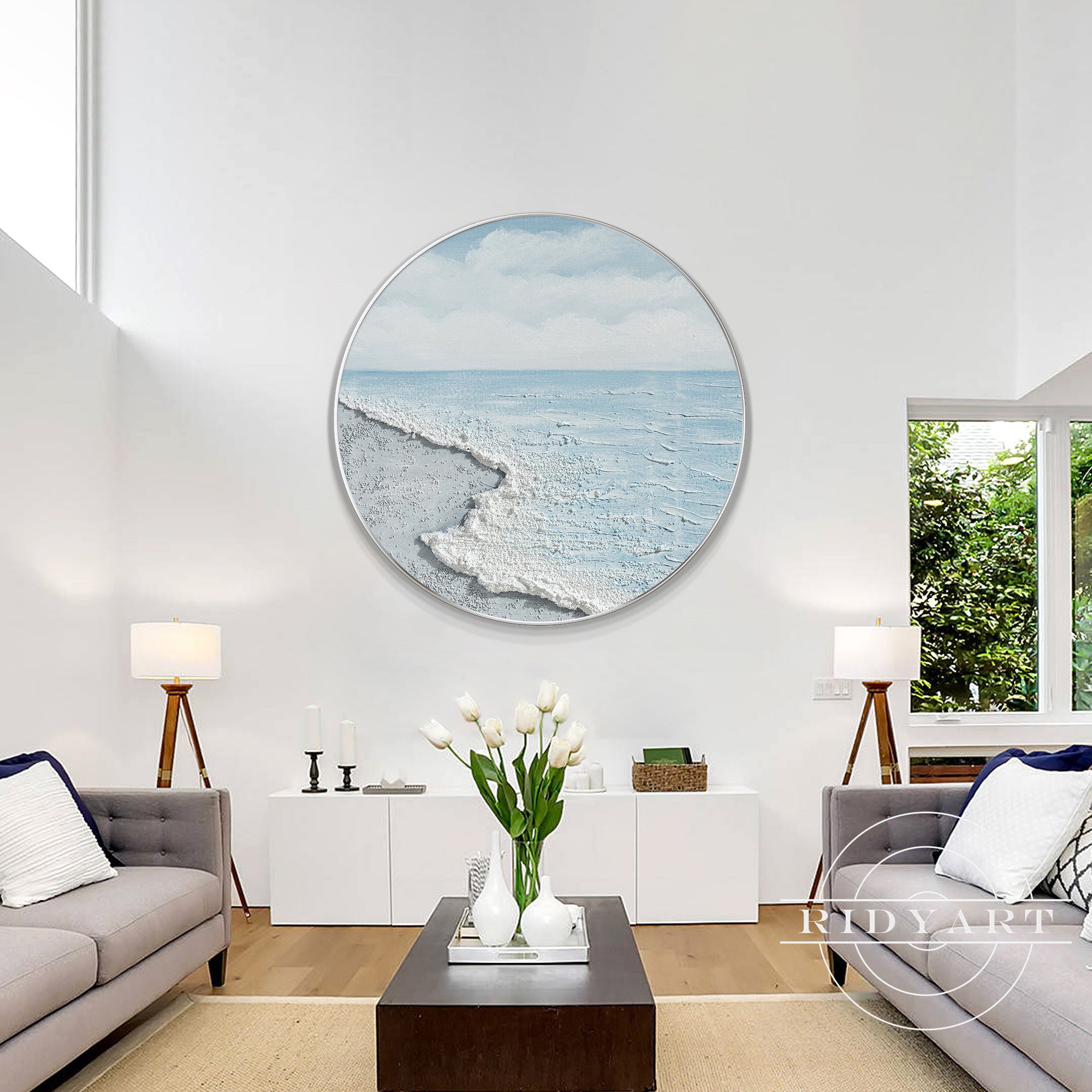 
Contemporary hand-painted round seascape wall art