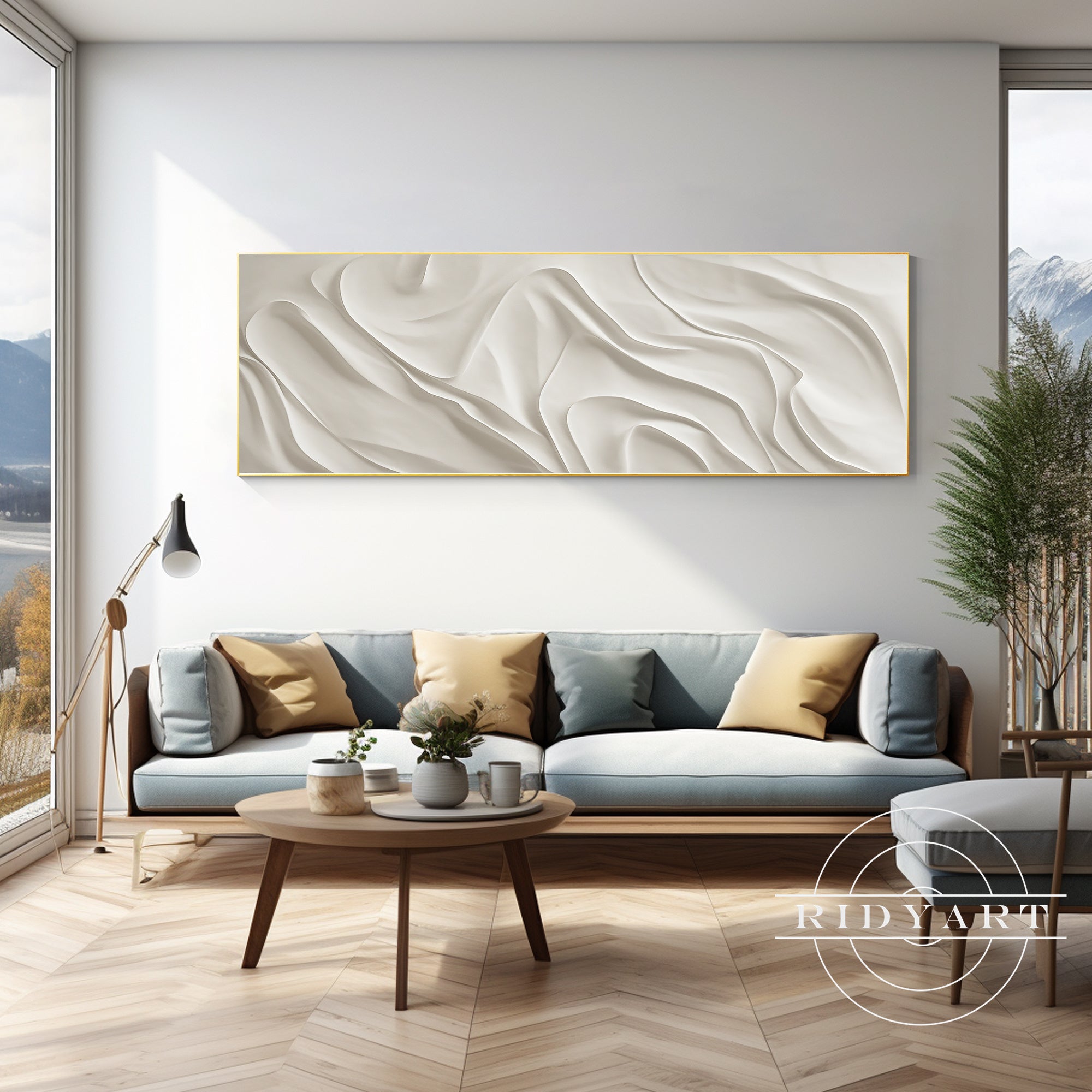Framed textured white wall art for living room decor