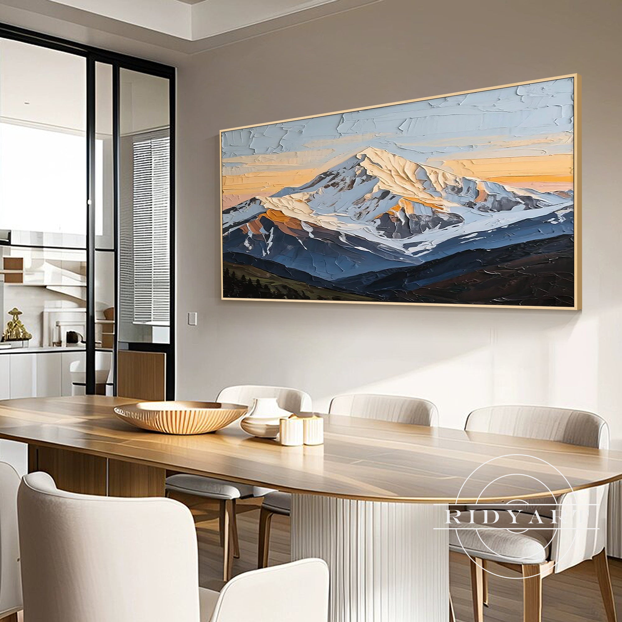 Modern minimalist navy blue and gold mountain wall art