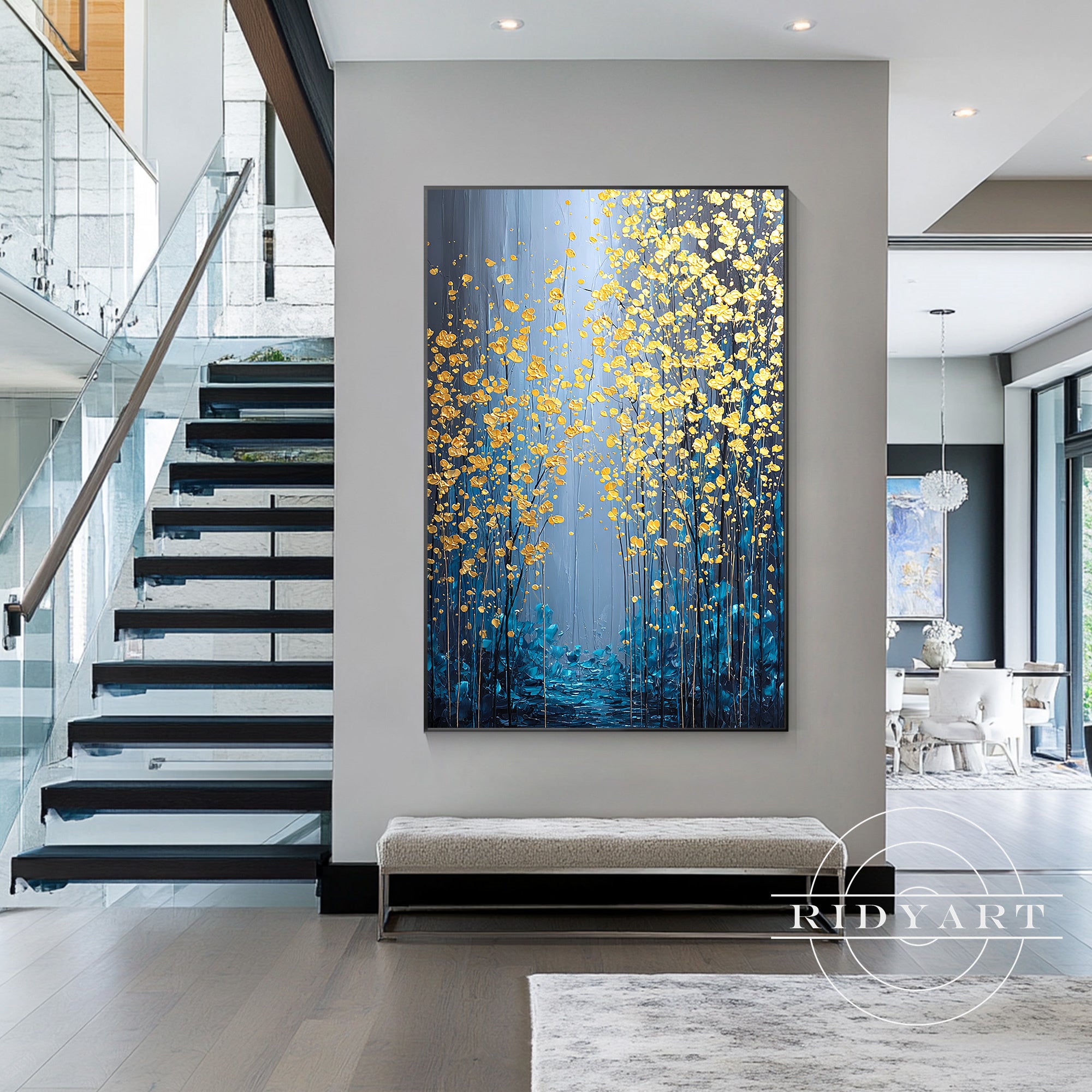 luxury navy gold wall art framed canvas