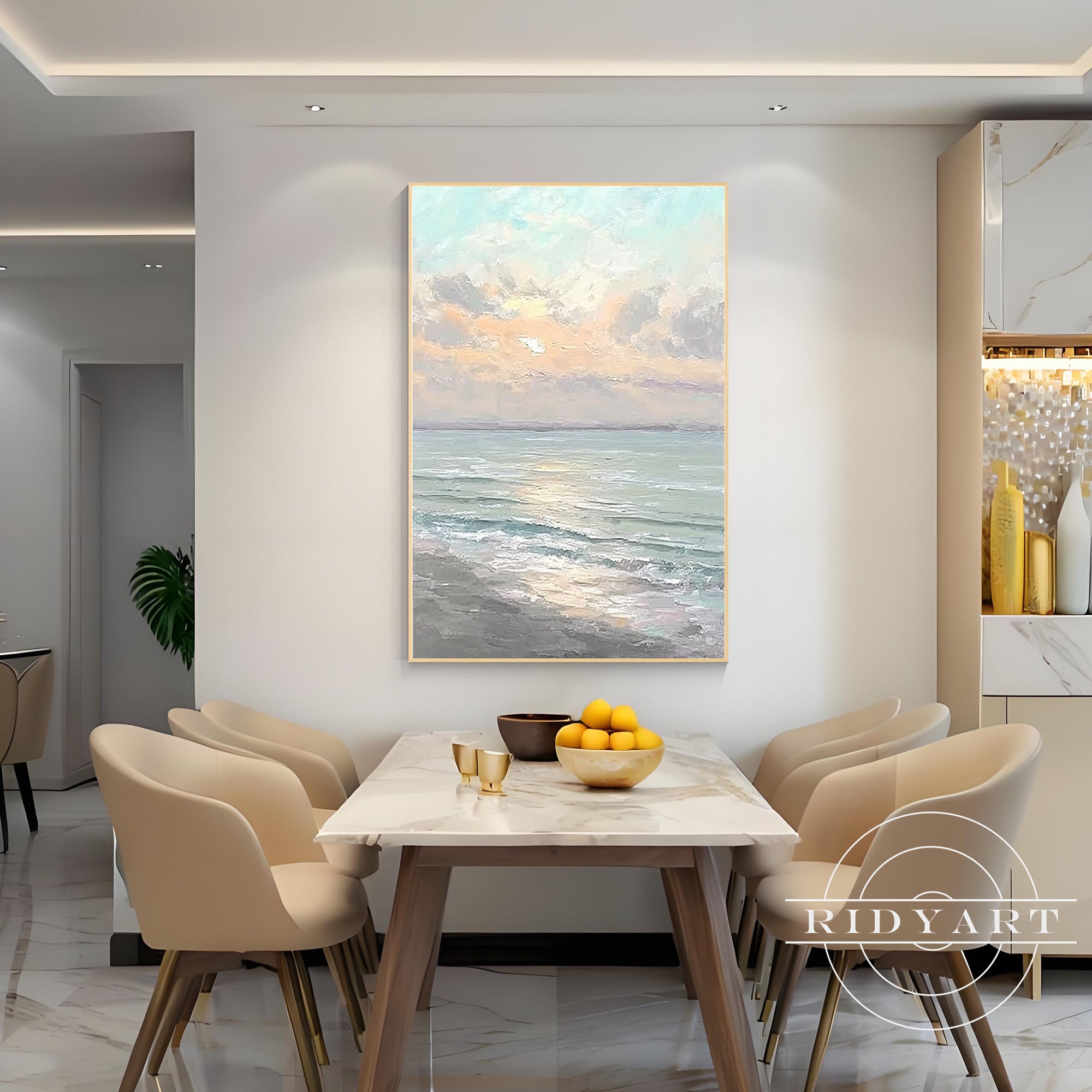 Large coastal sunrise canvas art for living room decoration