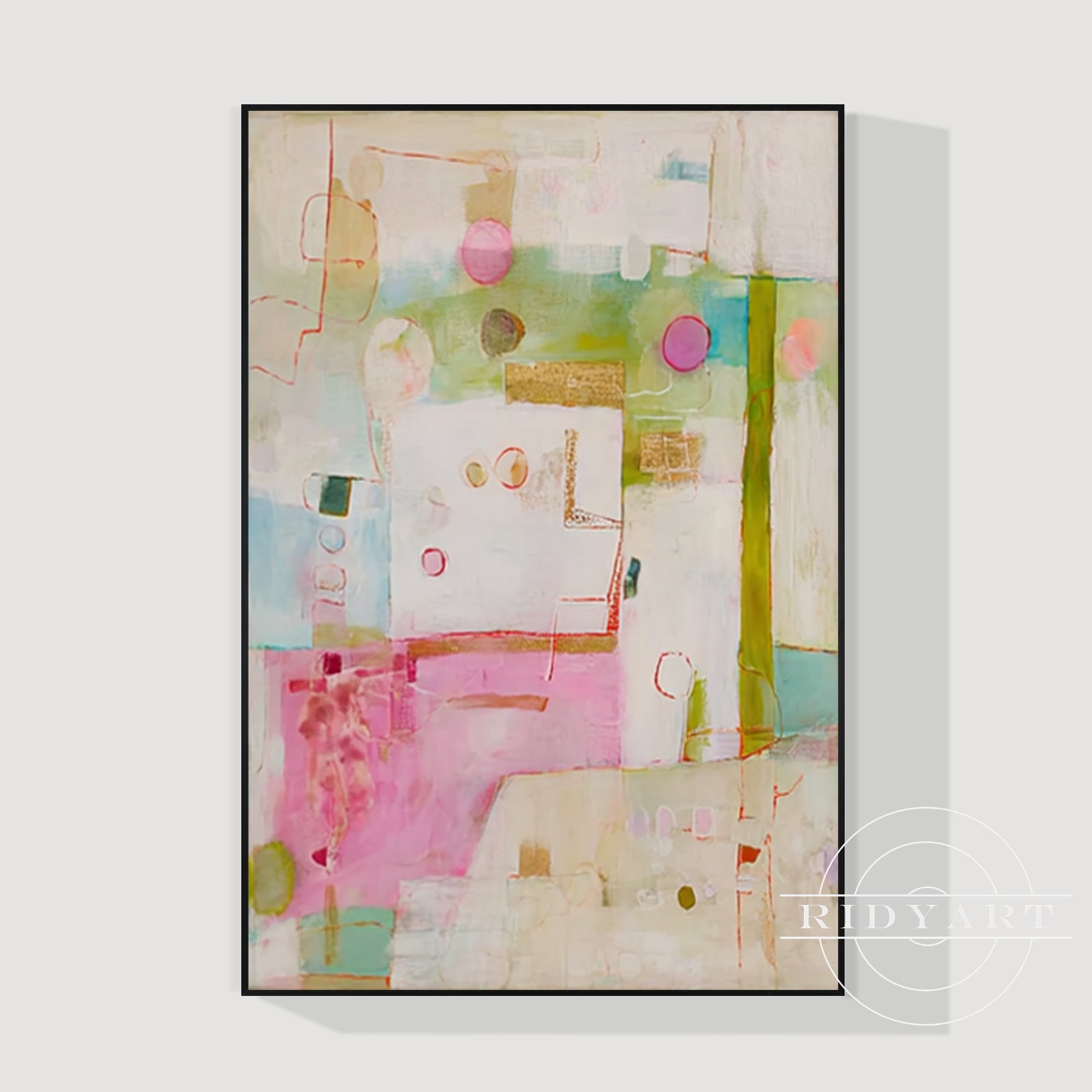 modern pastel canvas art beige pink green artwork
