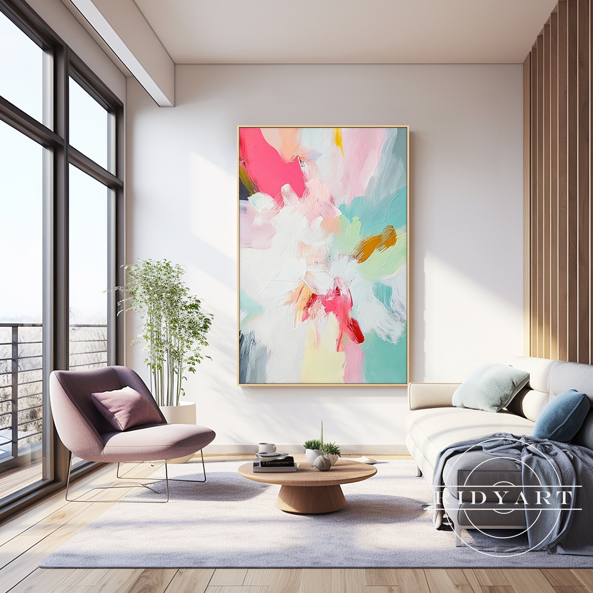 Modern pastel wall art with impasto texture
