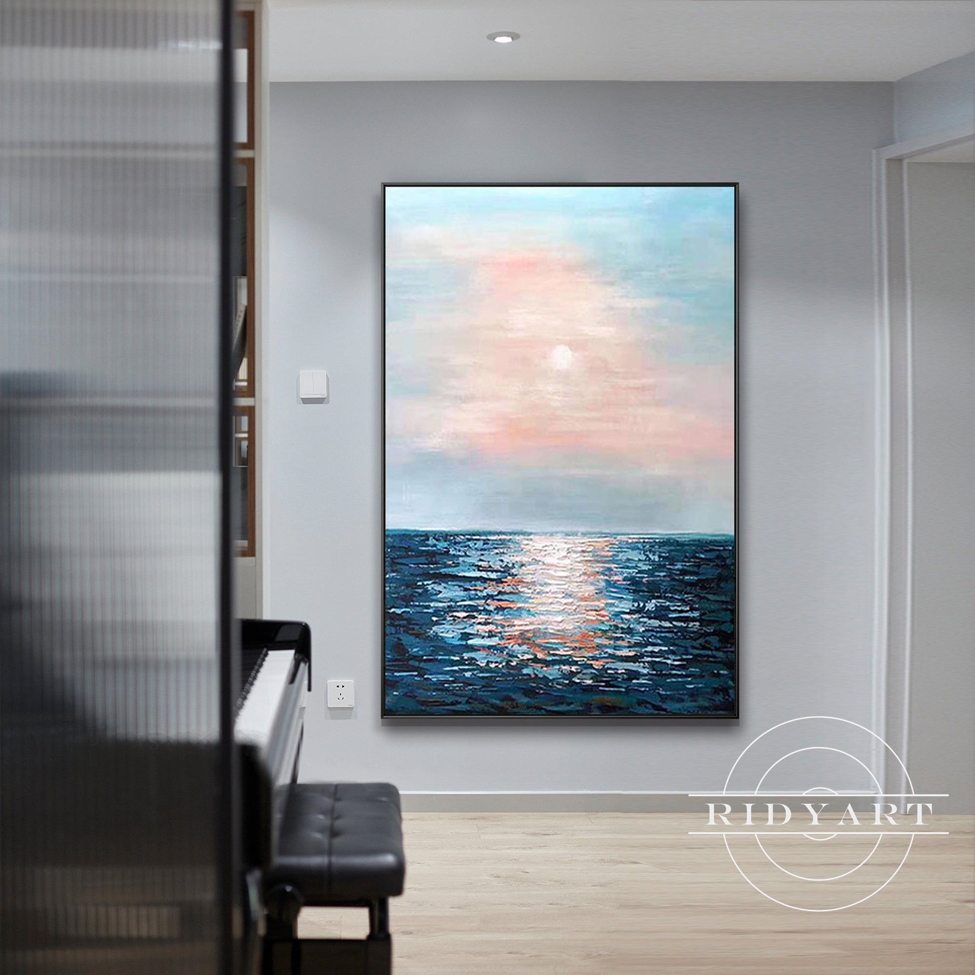 
Modern ocean sunrise wall art for living room décor