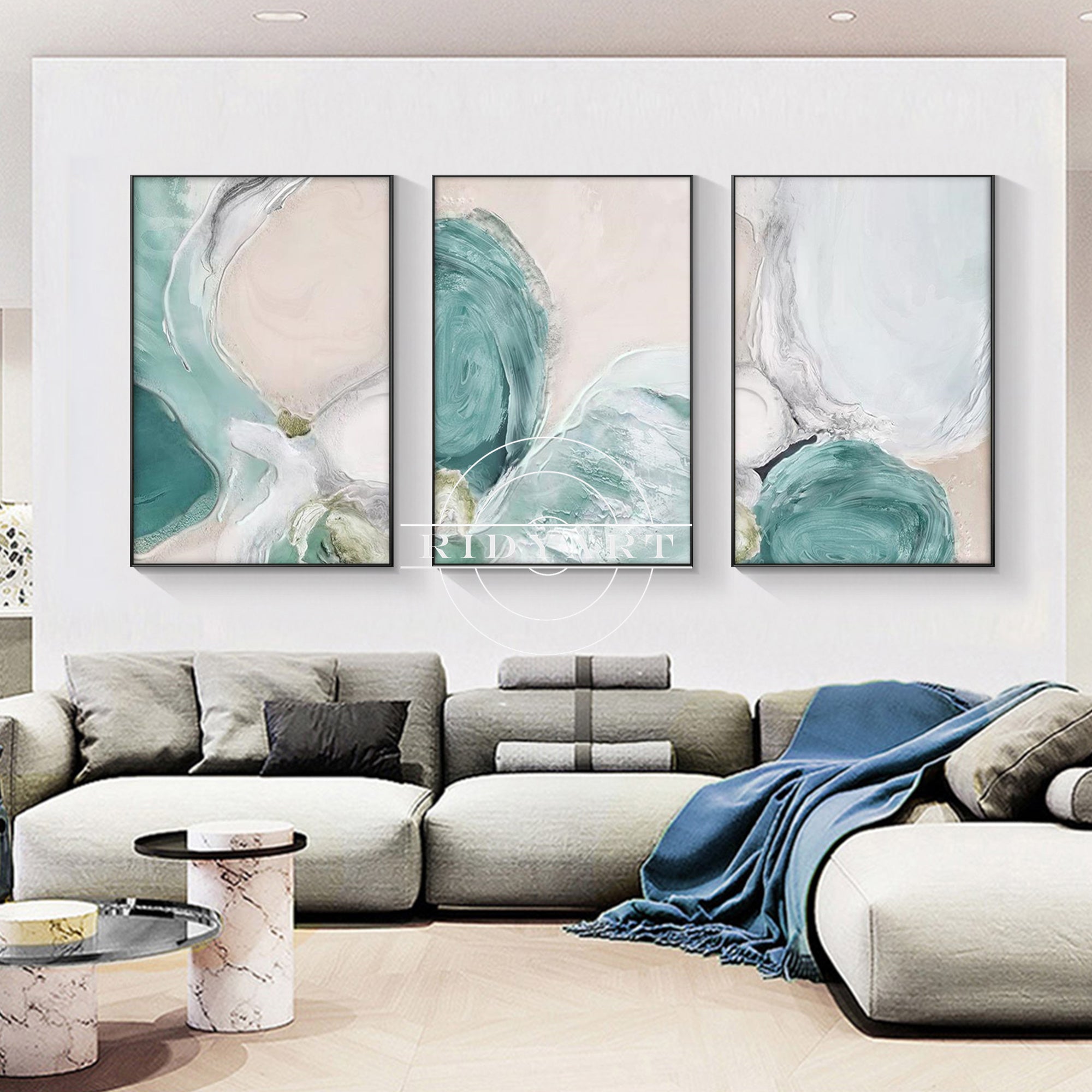 modern turquoise large wall art for living room decor