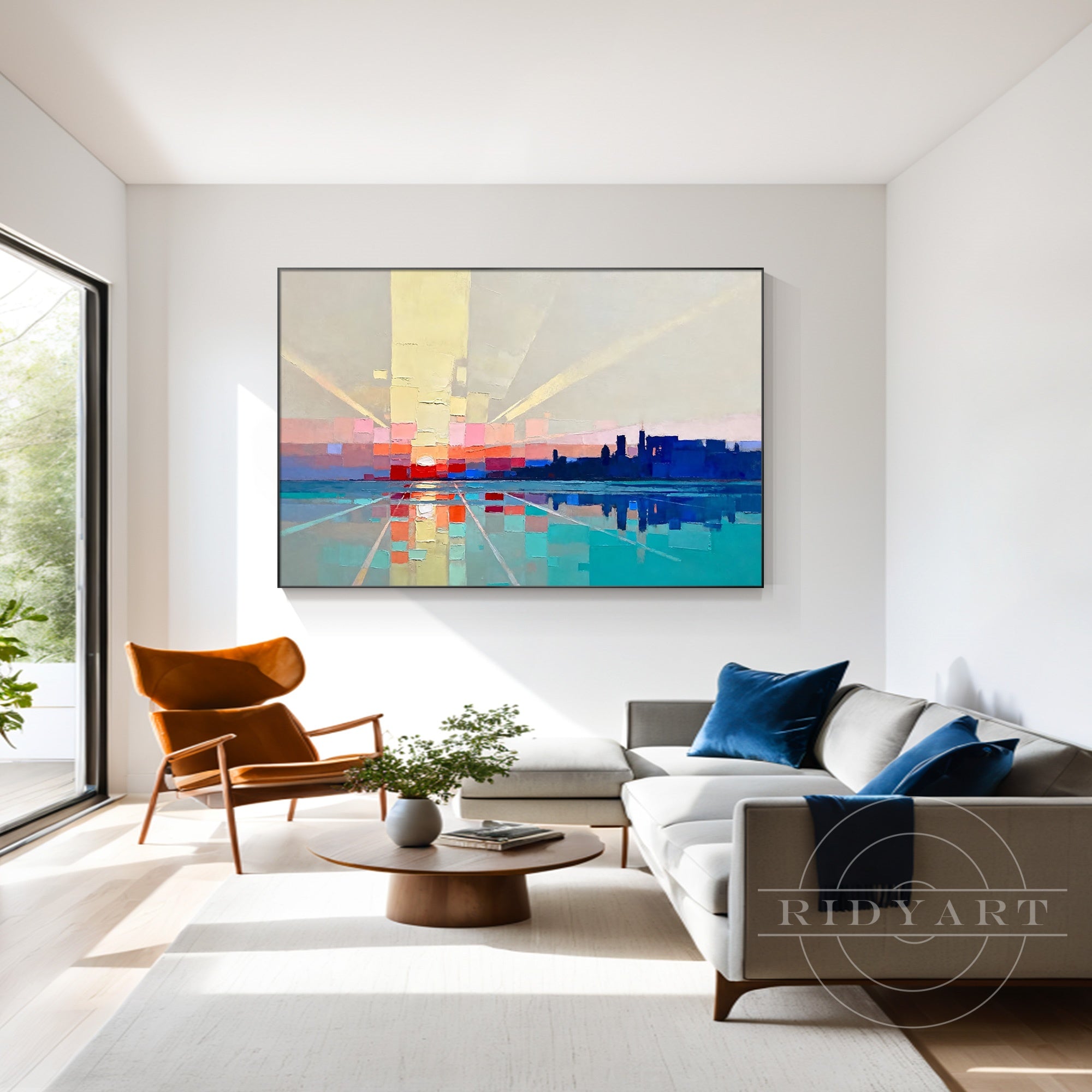 Colorful abstract city skyline oil painting with modern urban style