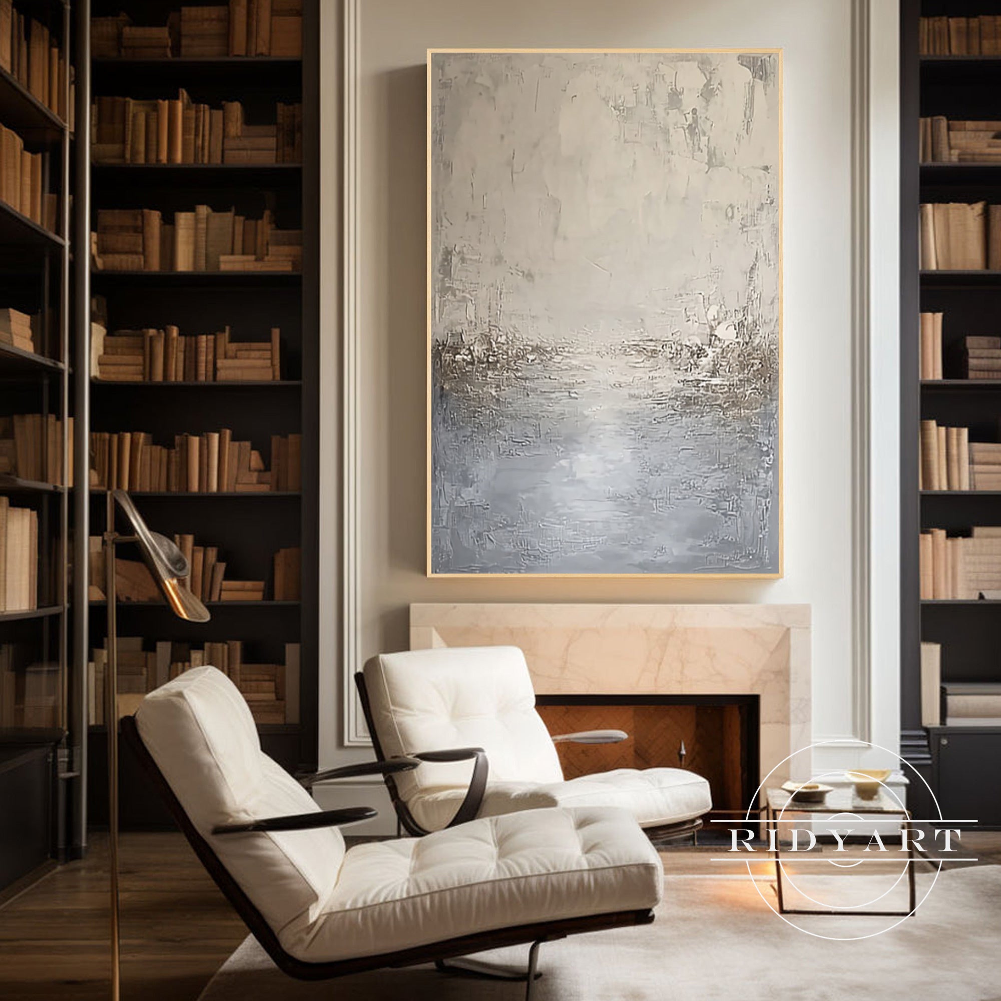 Wabi-Sabi textured wall art in blue and grey