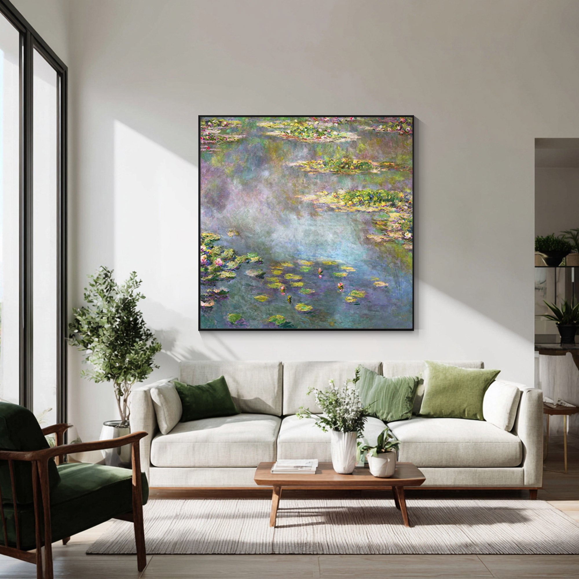 Monet style water lilies canvas painting serene landscape