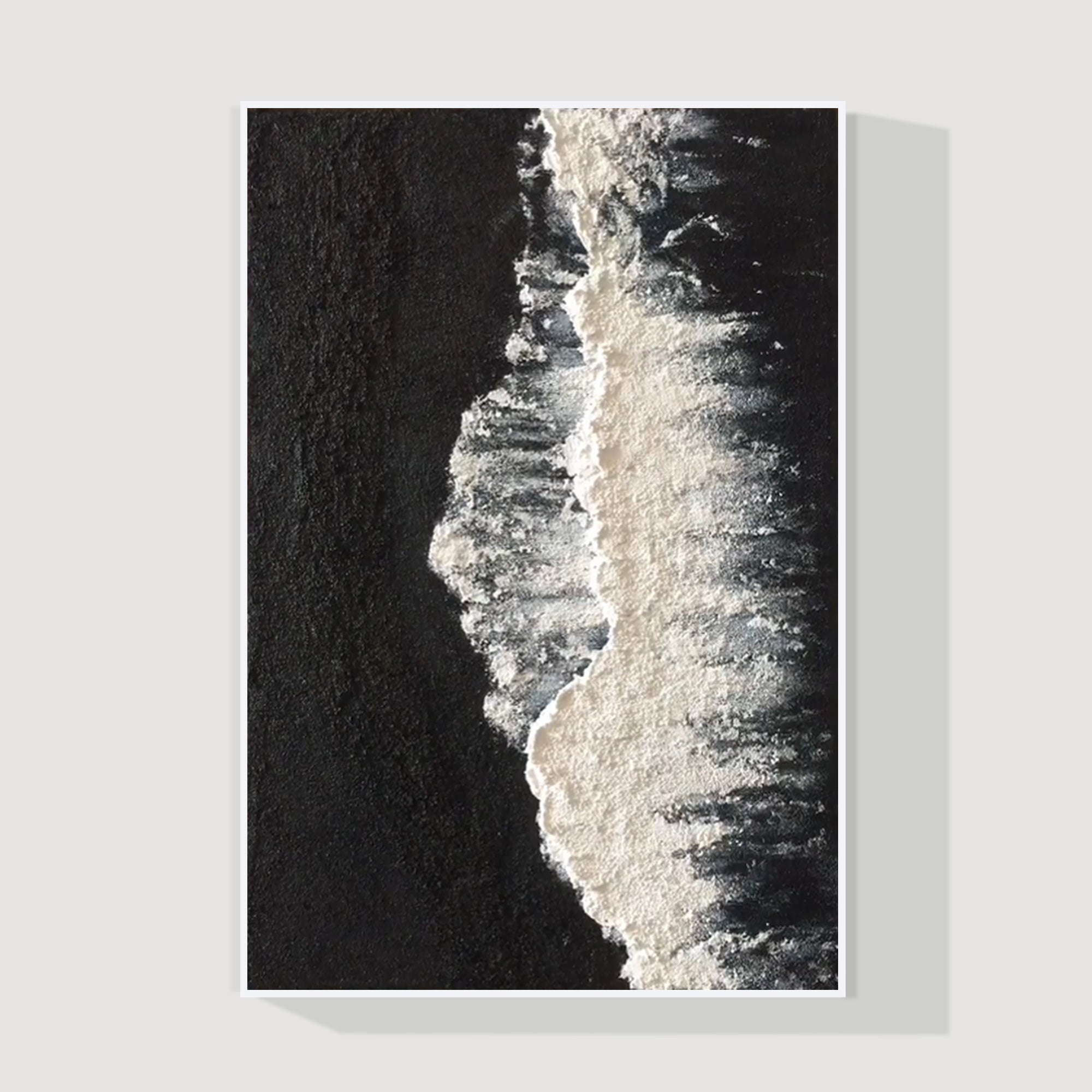 
Monochrome coastal wave abstract painting handmade