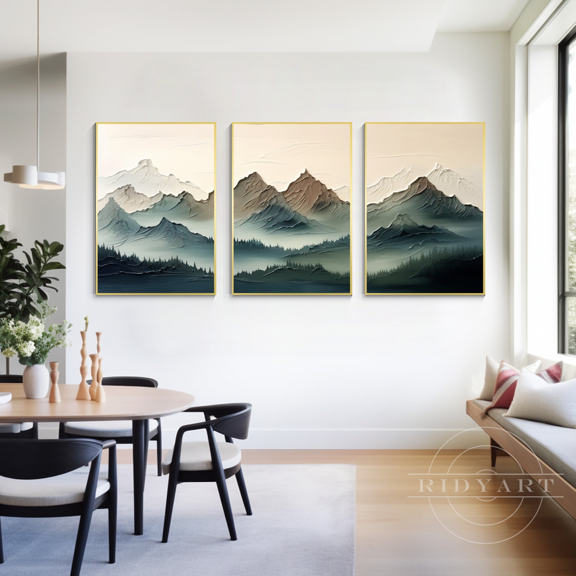 Triptychon Salbeigrün Strukturierte Kunst