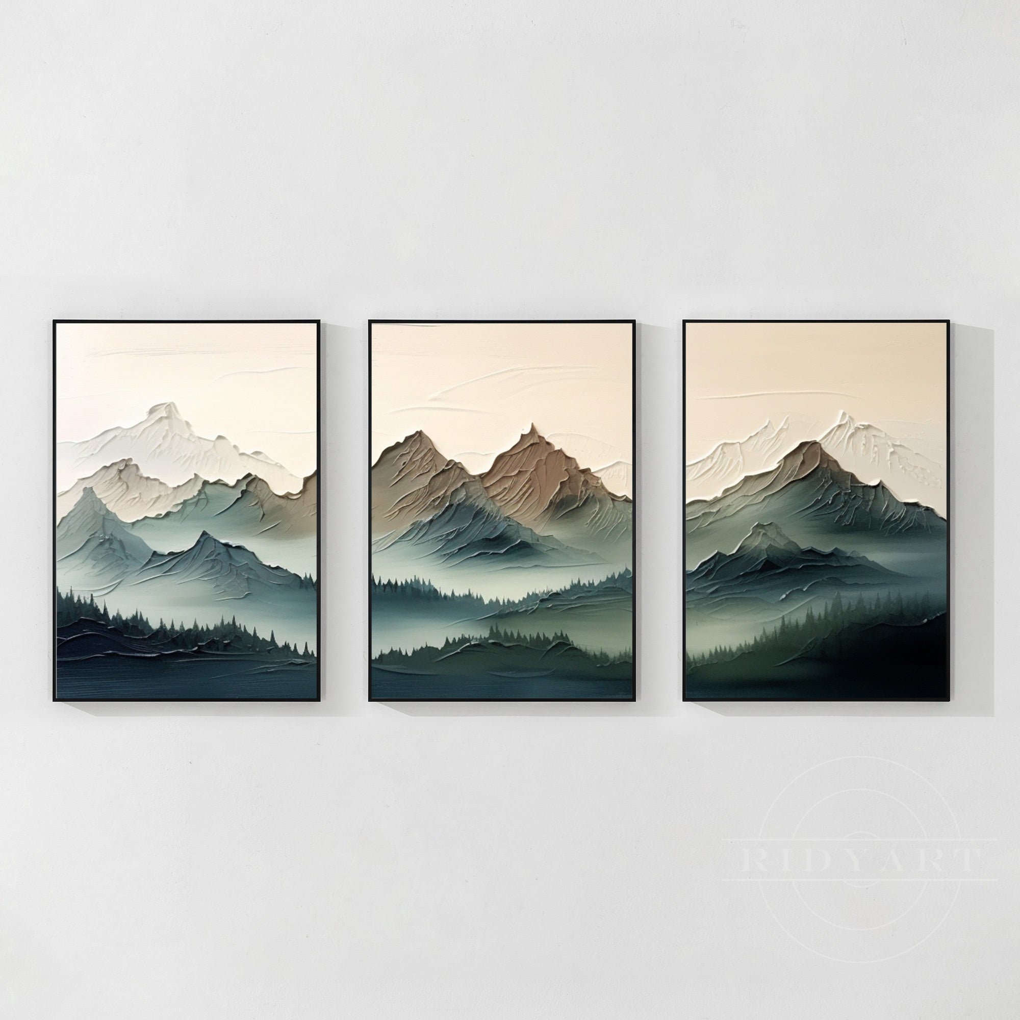 Triptychon Salbeigrün Strukturierte Kunst