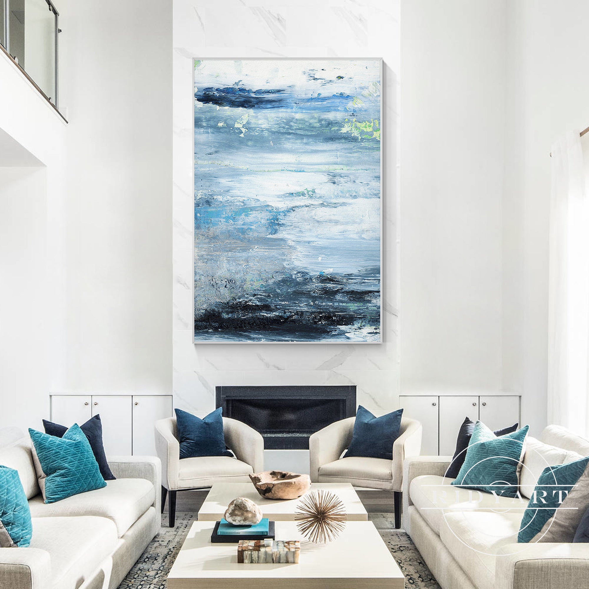 
Vertical hand-painted textured seascape wall art