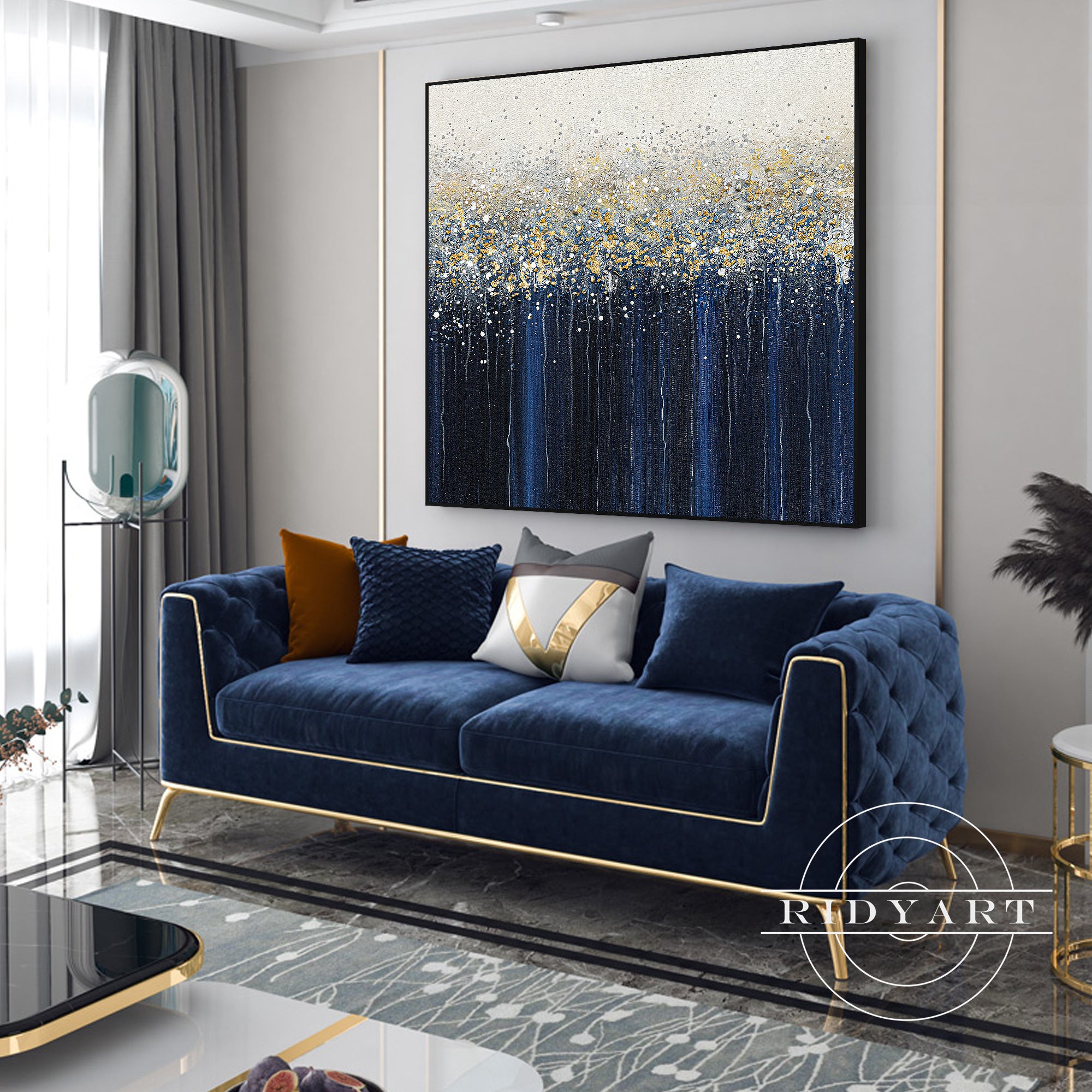 Navy blue textured floral wall art