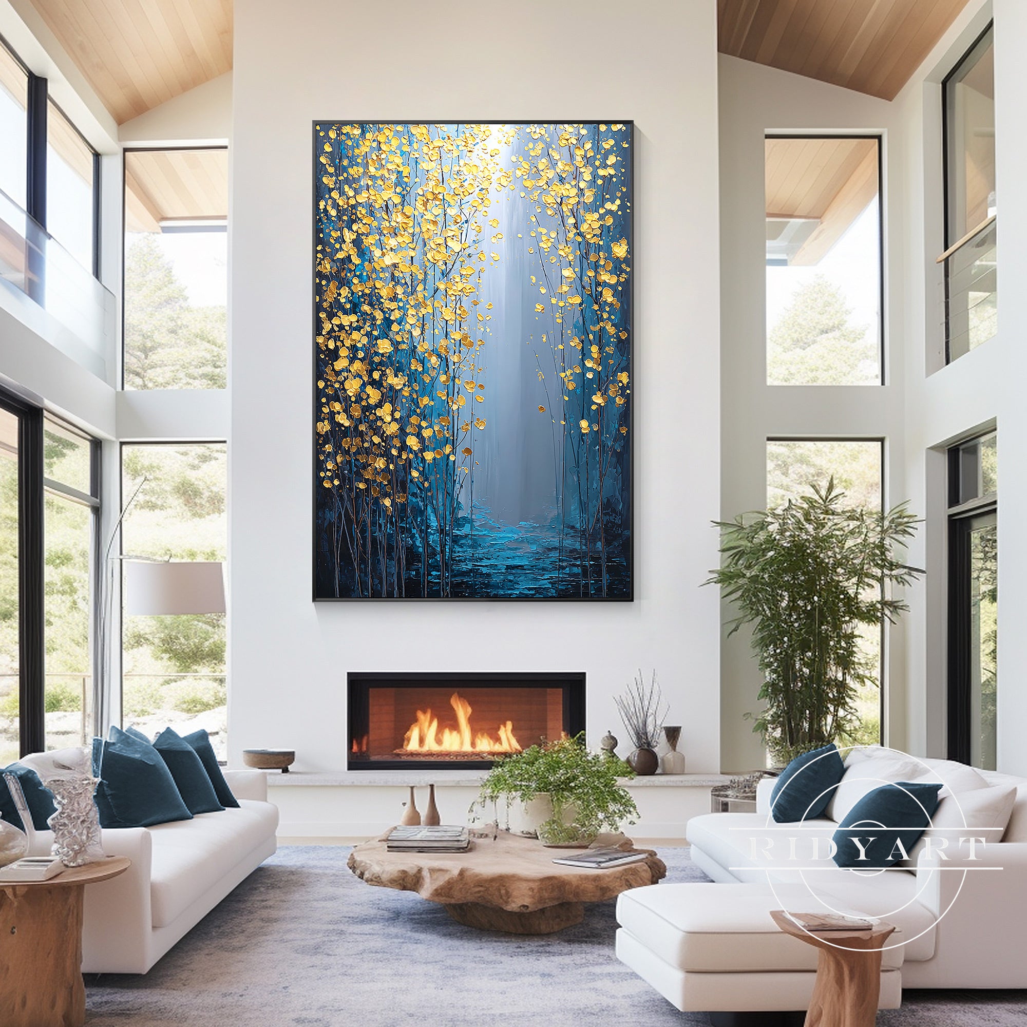 navy blue flower canvas framed artwork