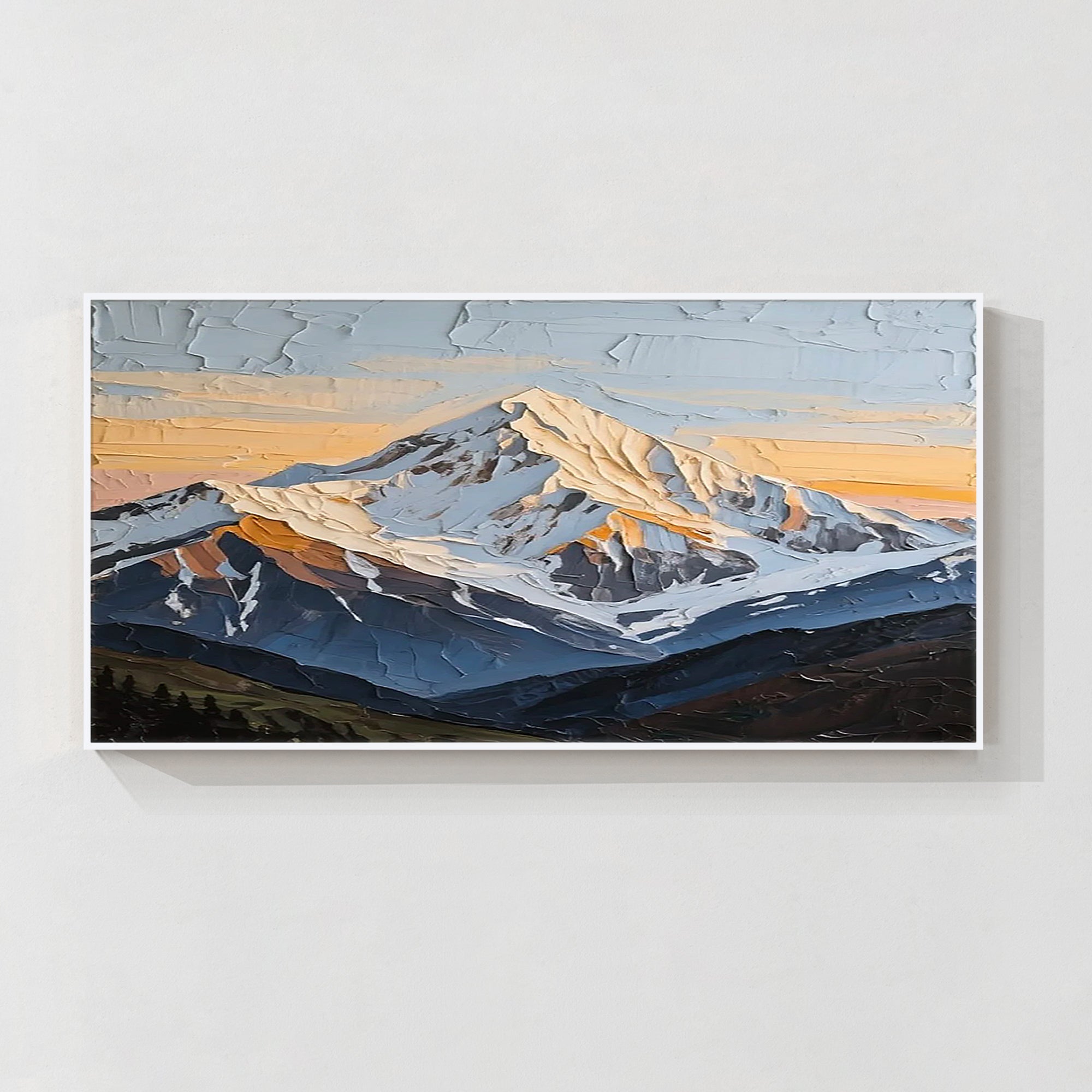 Navy blue and gold abstract mountain painting horizontal canvas