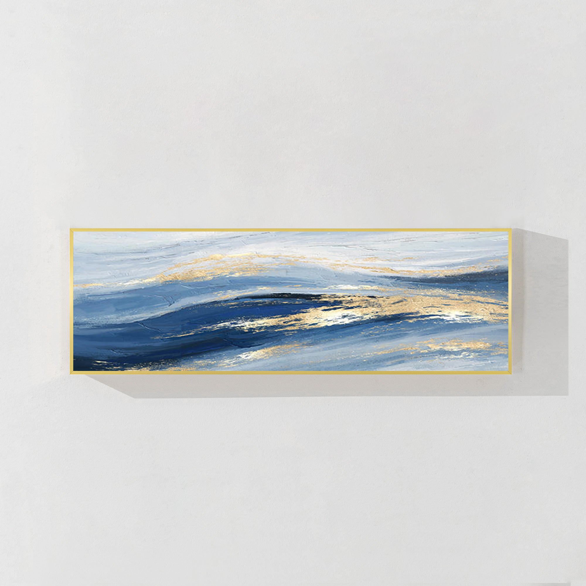 Abstract navy blue and gold acrylic canvas wall art